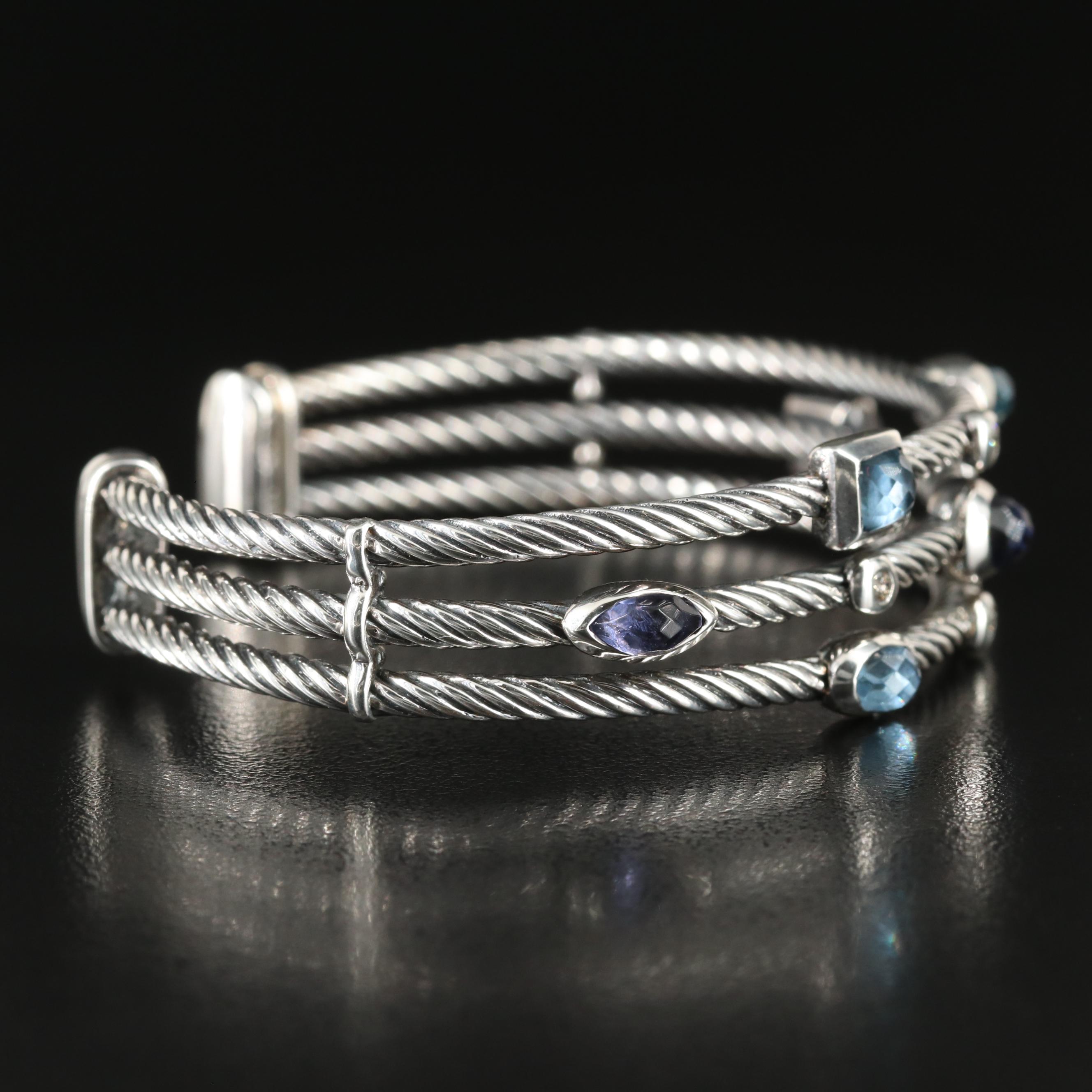 David Yurman "Confetti" Sterling Iolite, Topaz and Diamond Cuff Bracelet