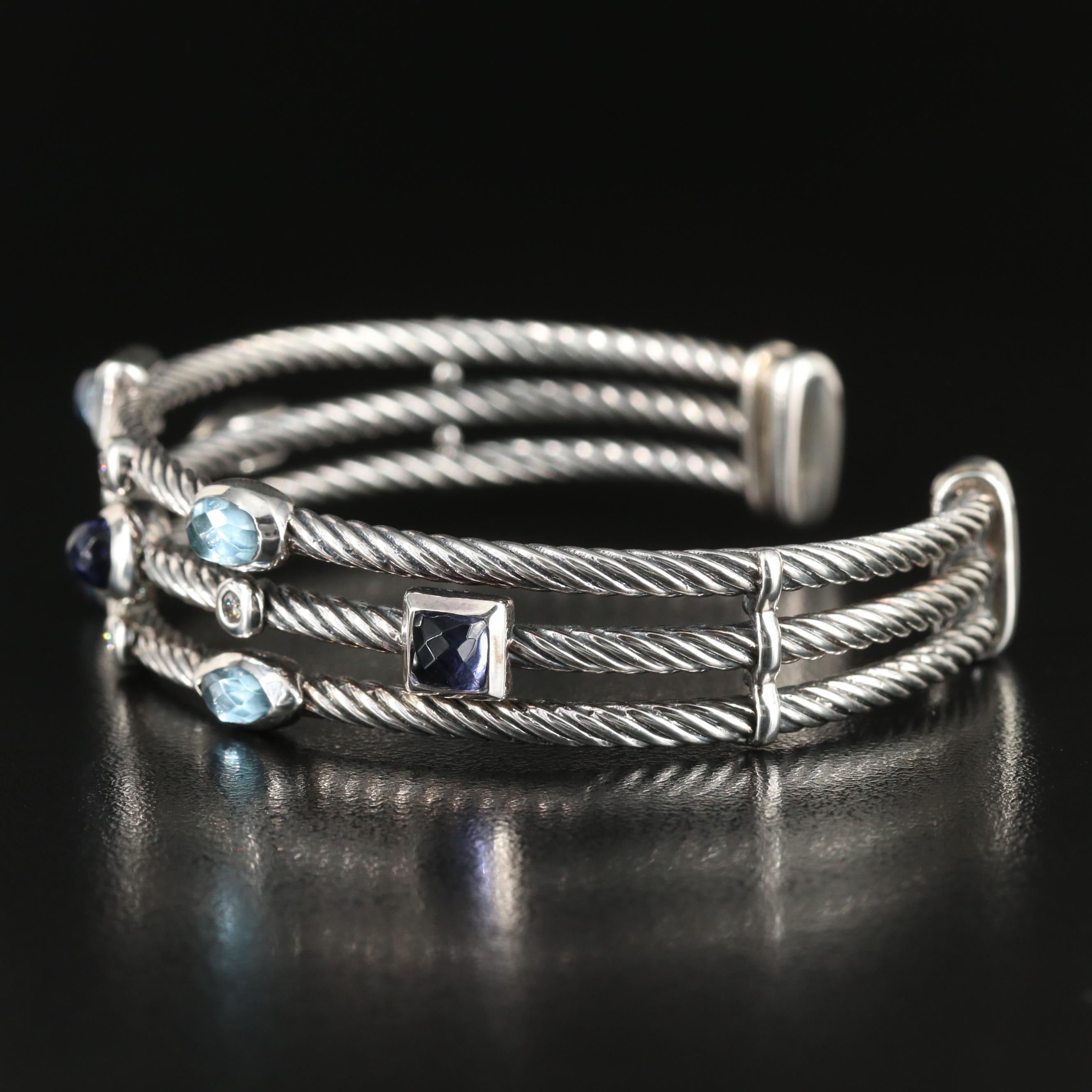 David Yurman "Confetti" Sterling Iolite, Topaz and Diamond Cuff Bracelet