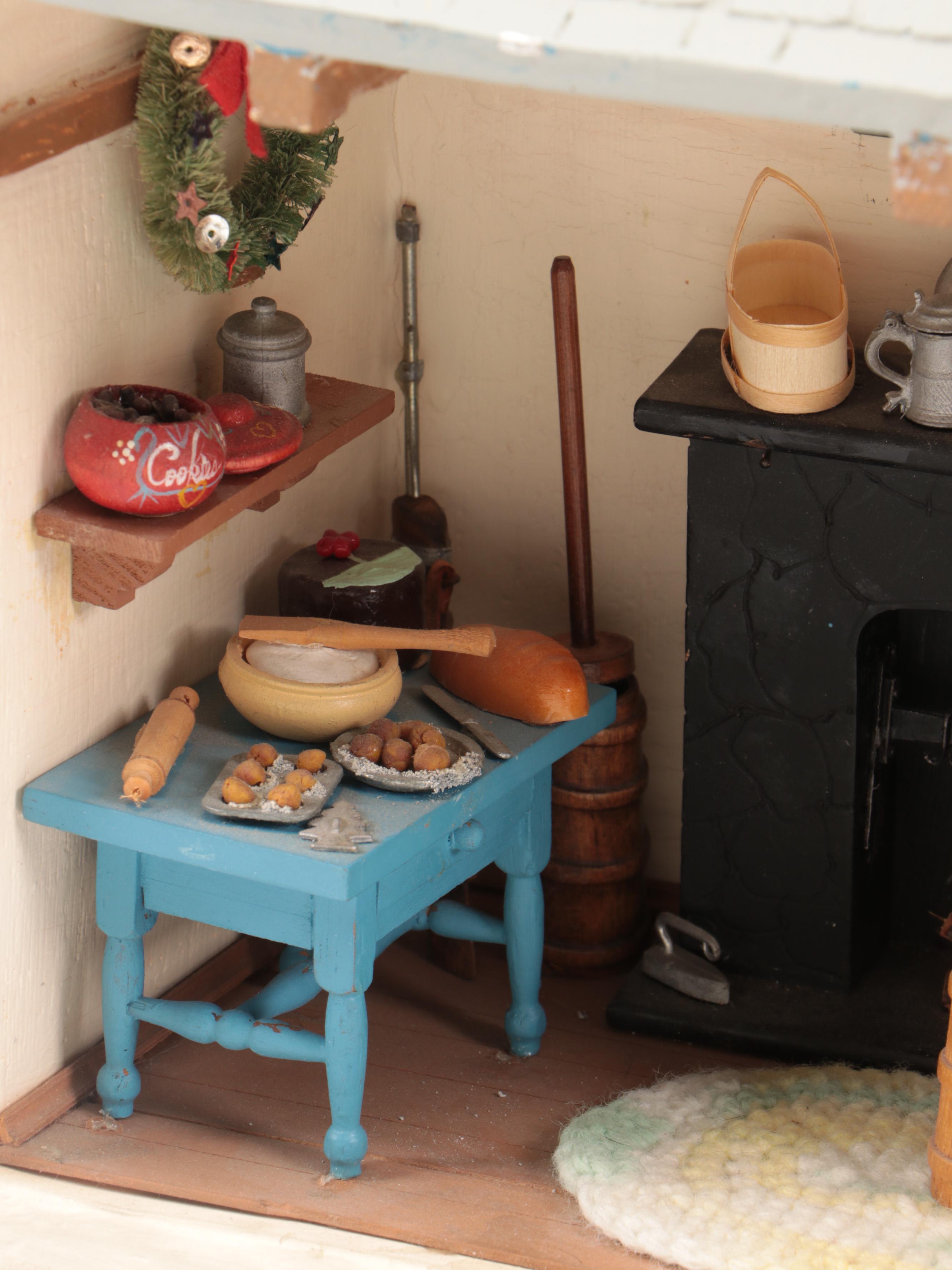 Hobbyist Hand-Crafted Halloween Witch and Amish Kitchen Theme Miniature Dioramas