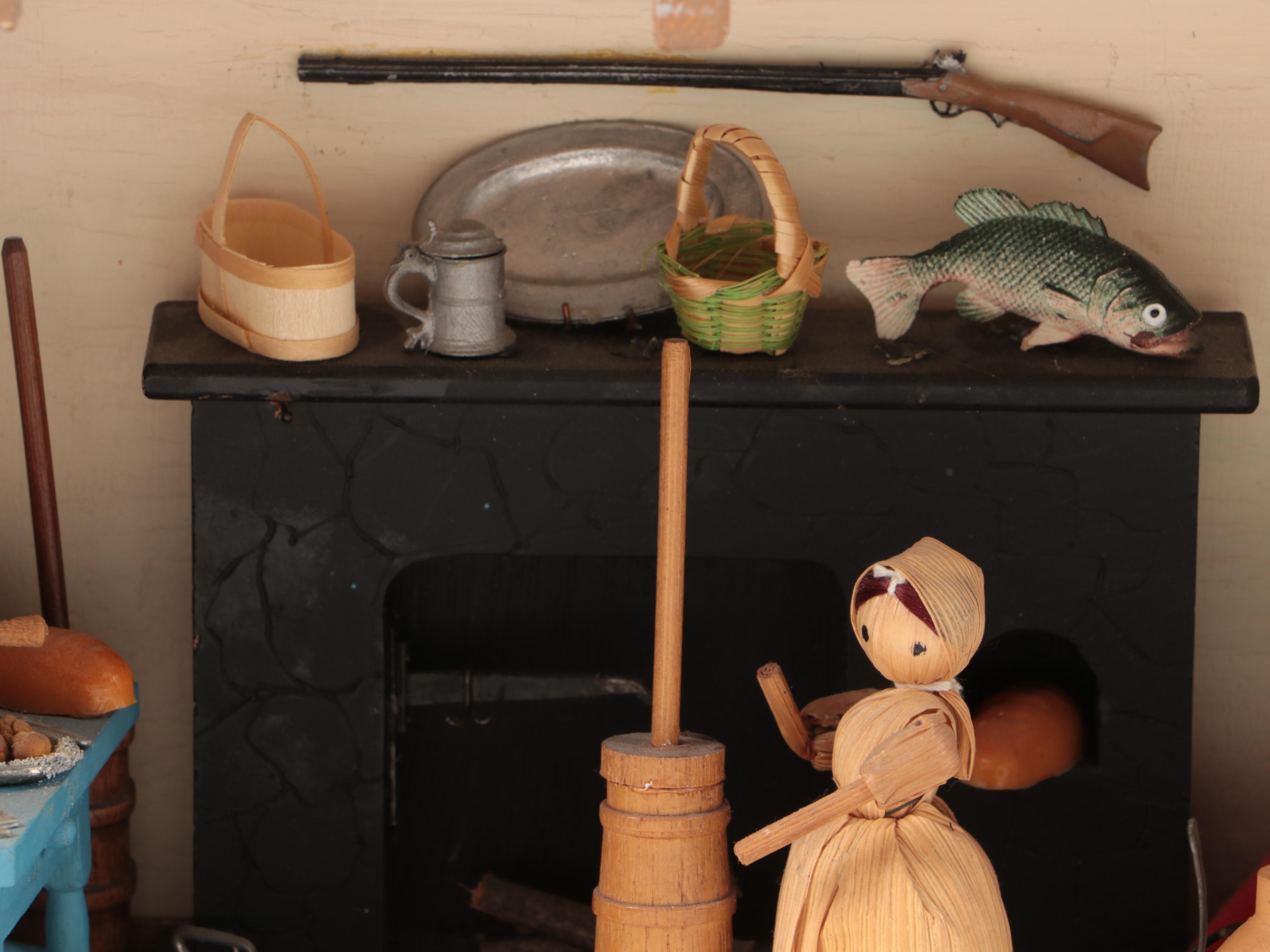 Hobbyist Hand-Crafted Halloween Witch and Amish Kitchen Theme Miniature Dioramas