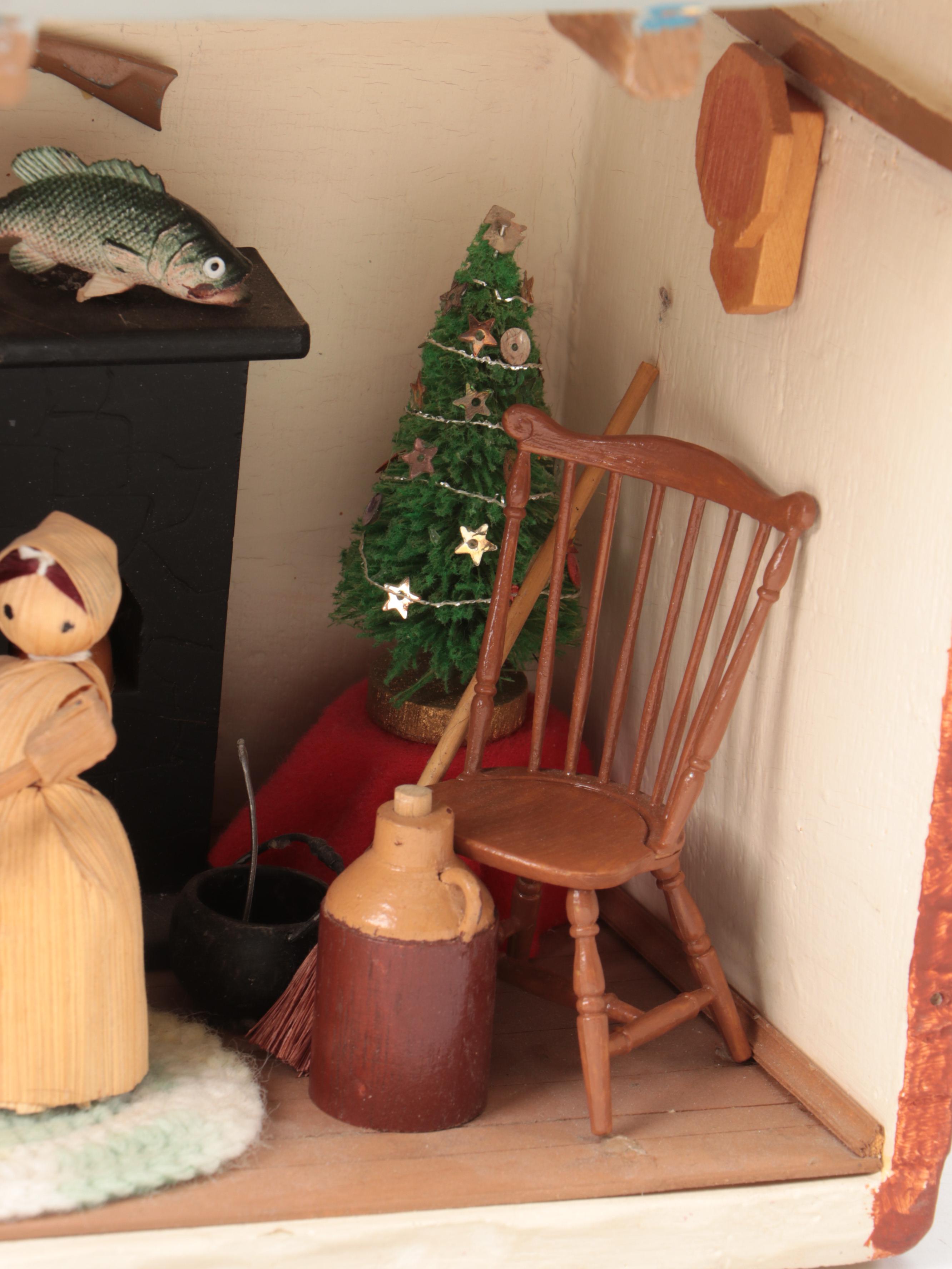 Hobbyist Hand-Crafted Halloween Witch and Amish Kitchen Theme Miniature Dioramas