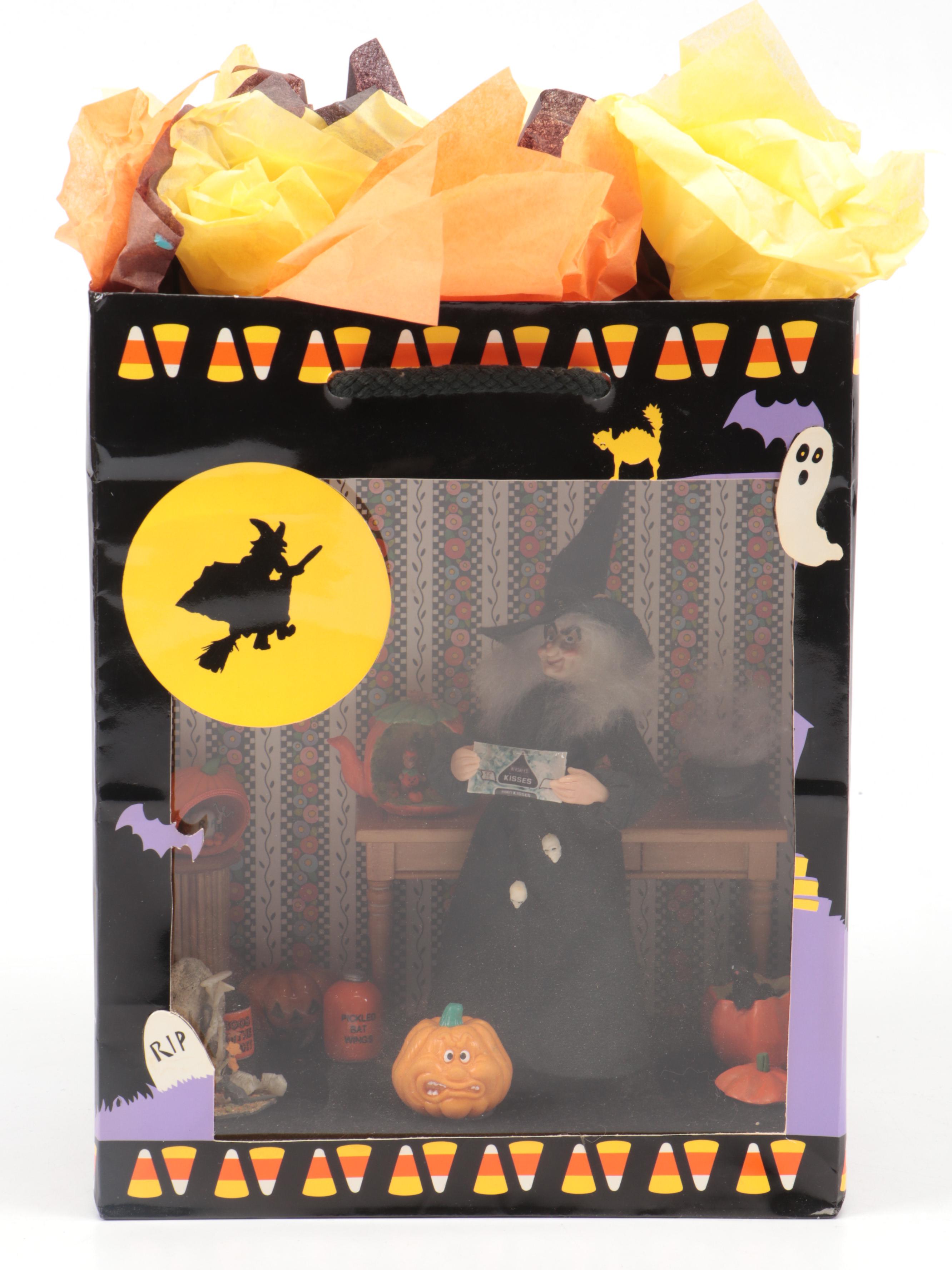 Hobbyist Hand-Crafted Halloween Witch and Amish Kitchen Theme Miniature Dioramas