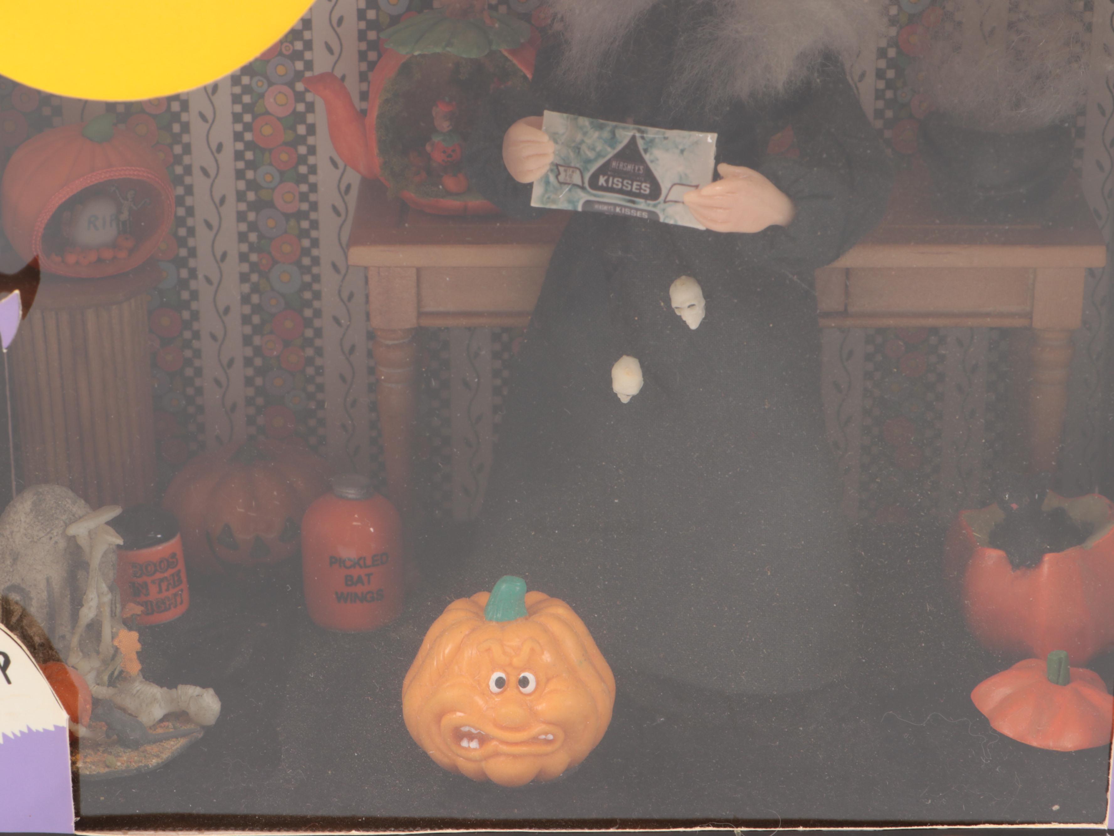 Hobbyist Hand-Crafted Halloween Witch and Amish Kitchen Theme Miniature Dioramas