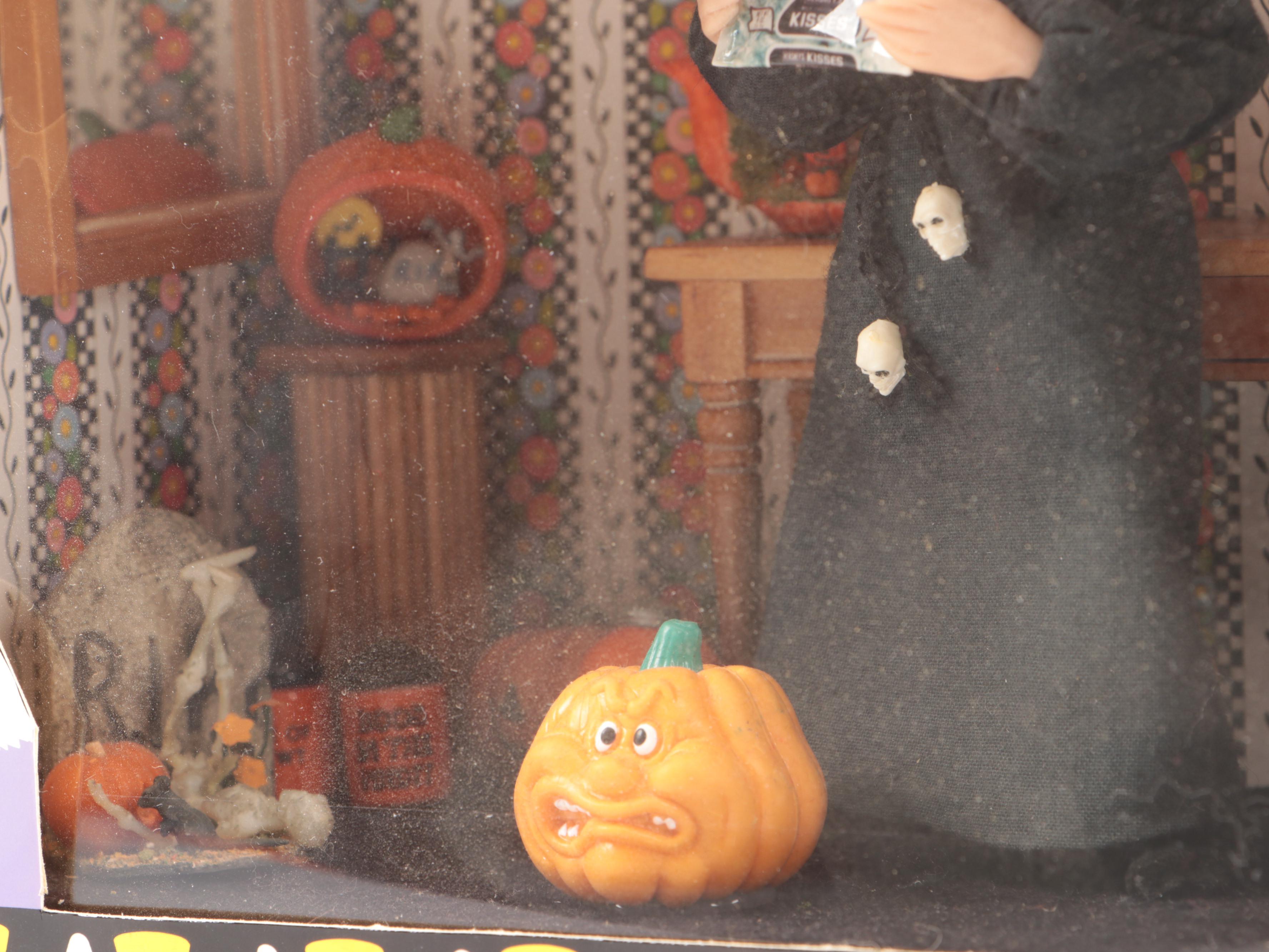 Hobbyist Hand-Crafted Halloween Witch and Amish Kitchen Theme Miniature Dioramas