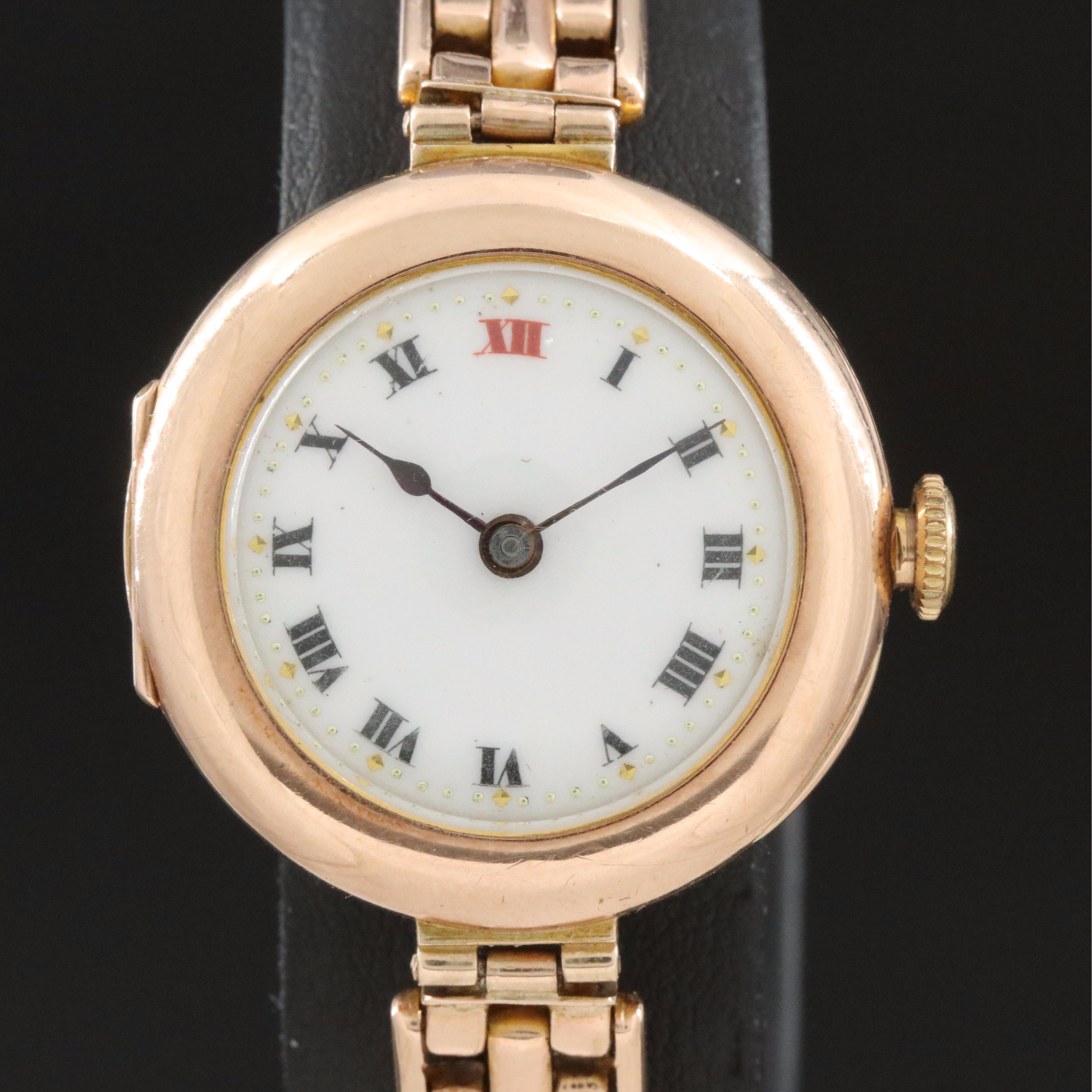 Antique Rolex 9K Porcelain Dial Watch