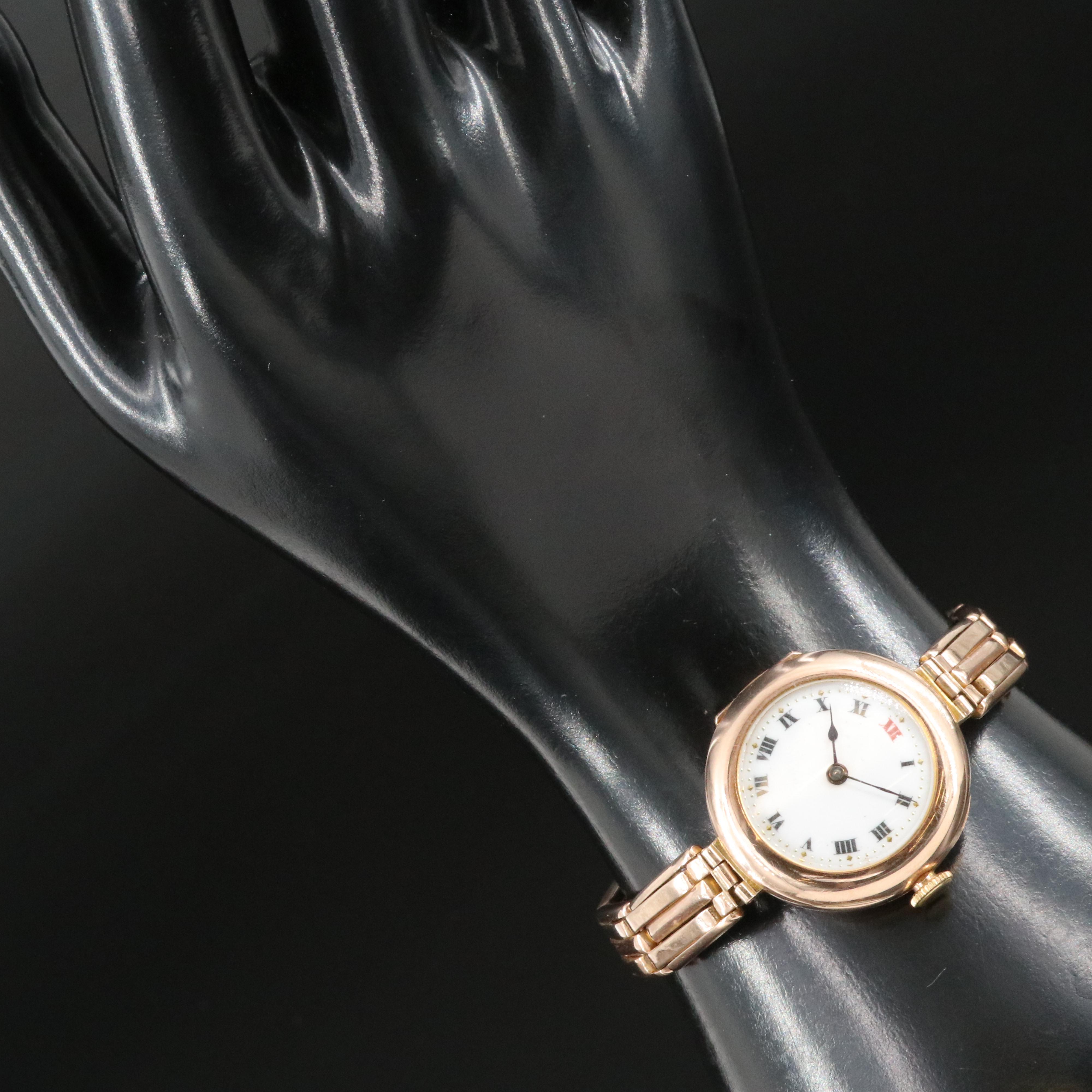 Antique Rolex 9K Porcelain Dial Watch