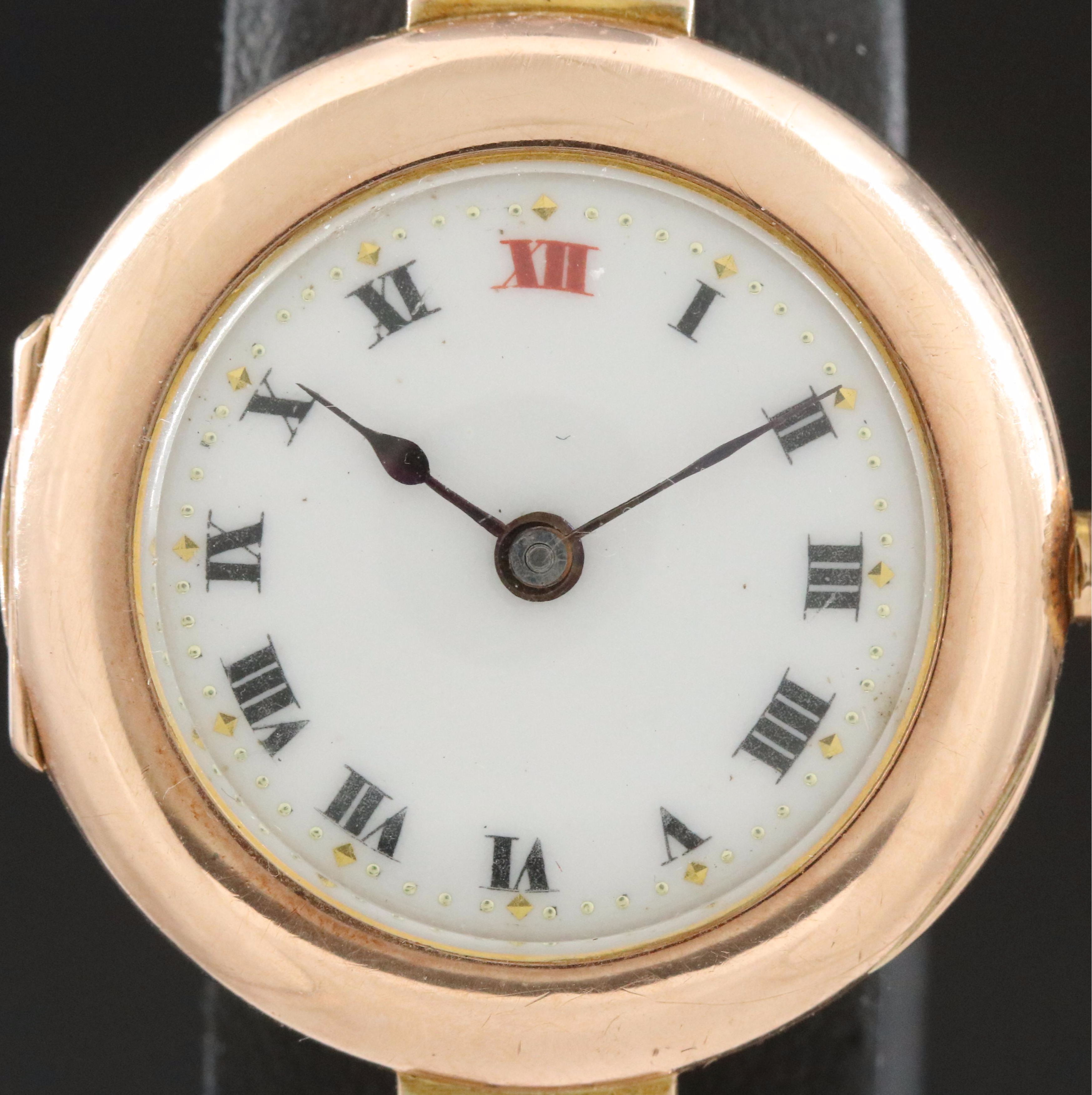 Antique Rolex 9K Porcelain Dial Watch