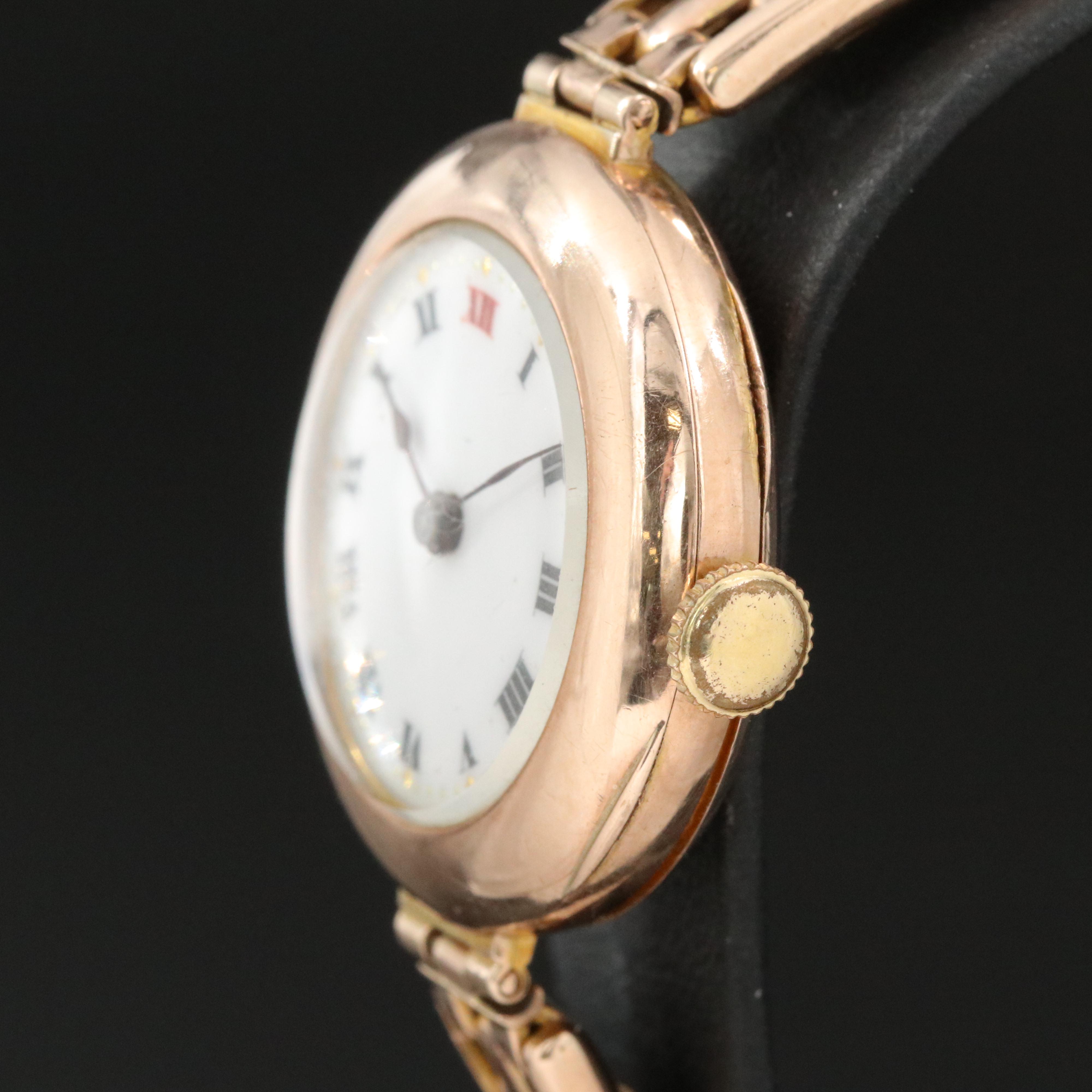 Antique Rolex 9K Porcelain Dial Watch