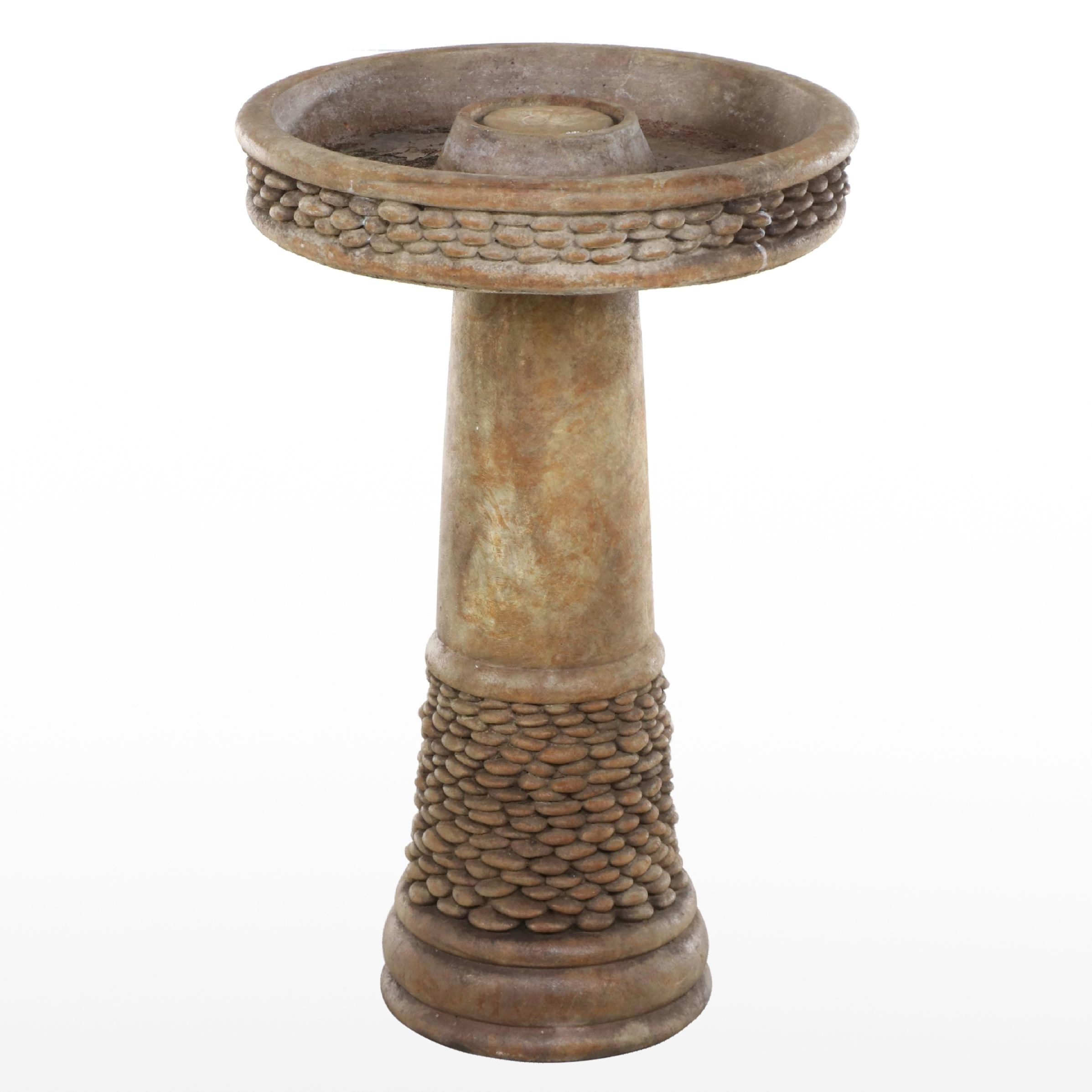 Cast Resin Stacked Stone Motif Bird Bath