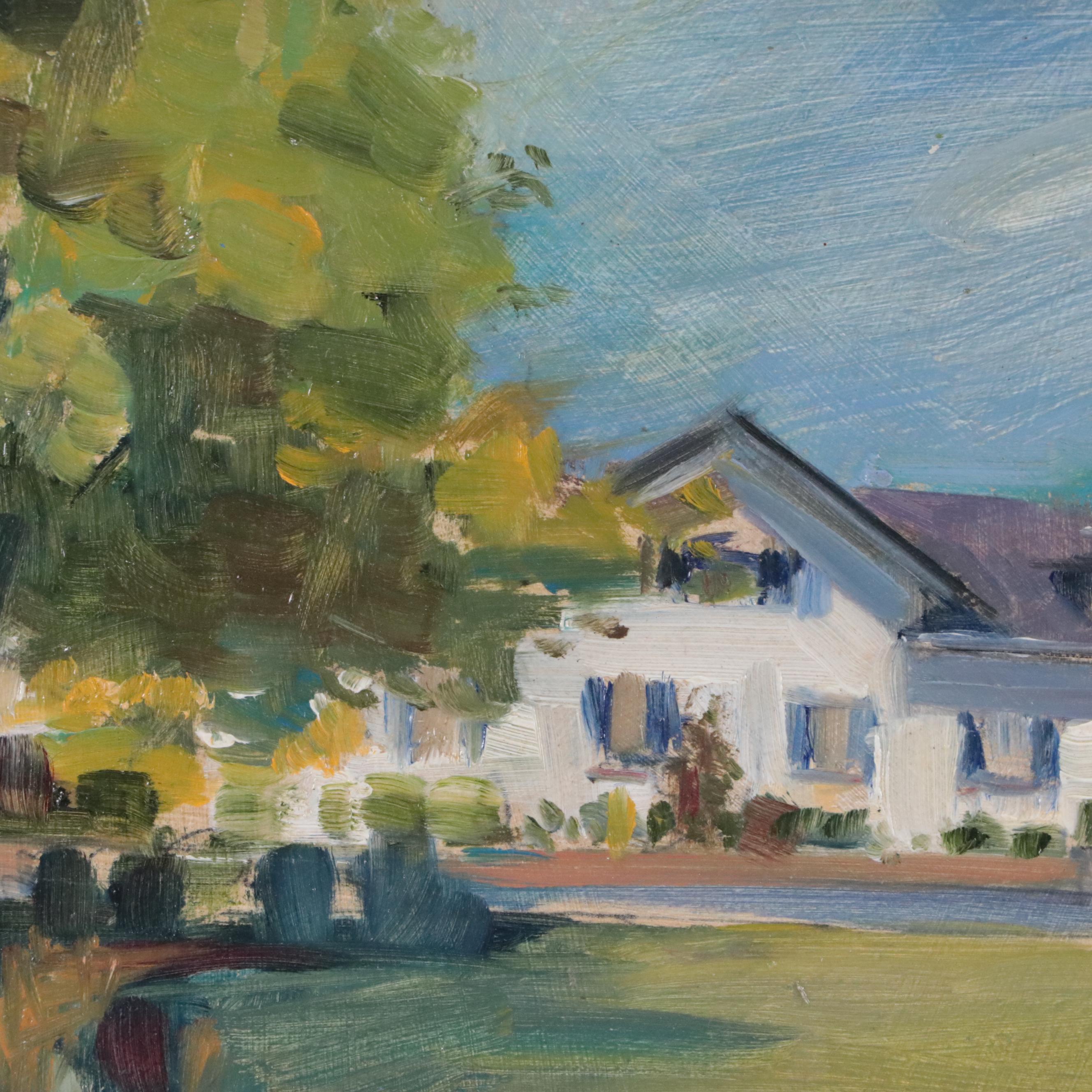 Greg Storer Oil Painting of Landscape with Architectural Motif, 21st Century