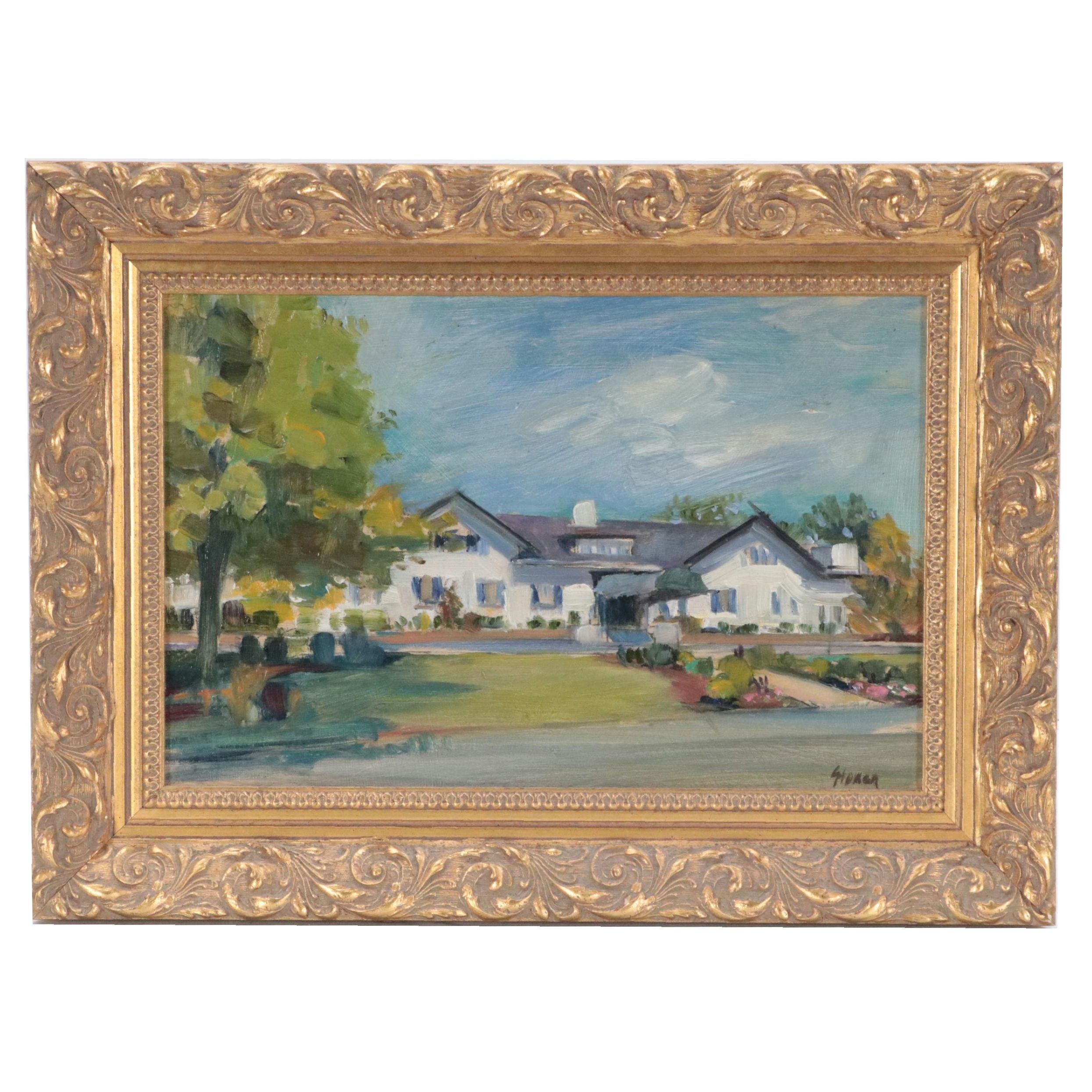 Greg Storer Oil Painting of Landscape with Architectural Motif, 21st Century