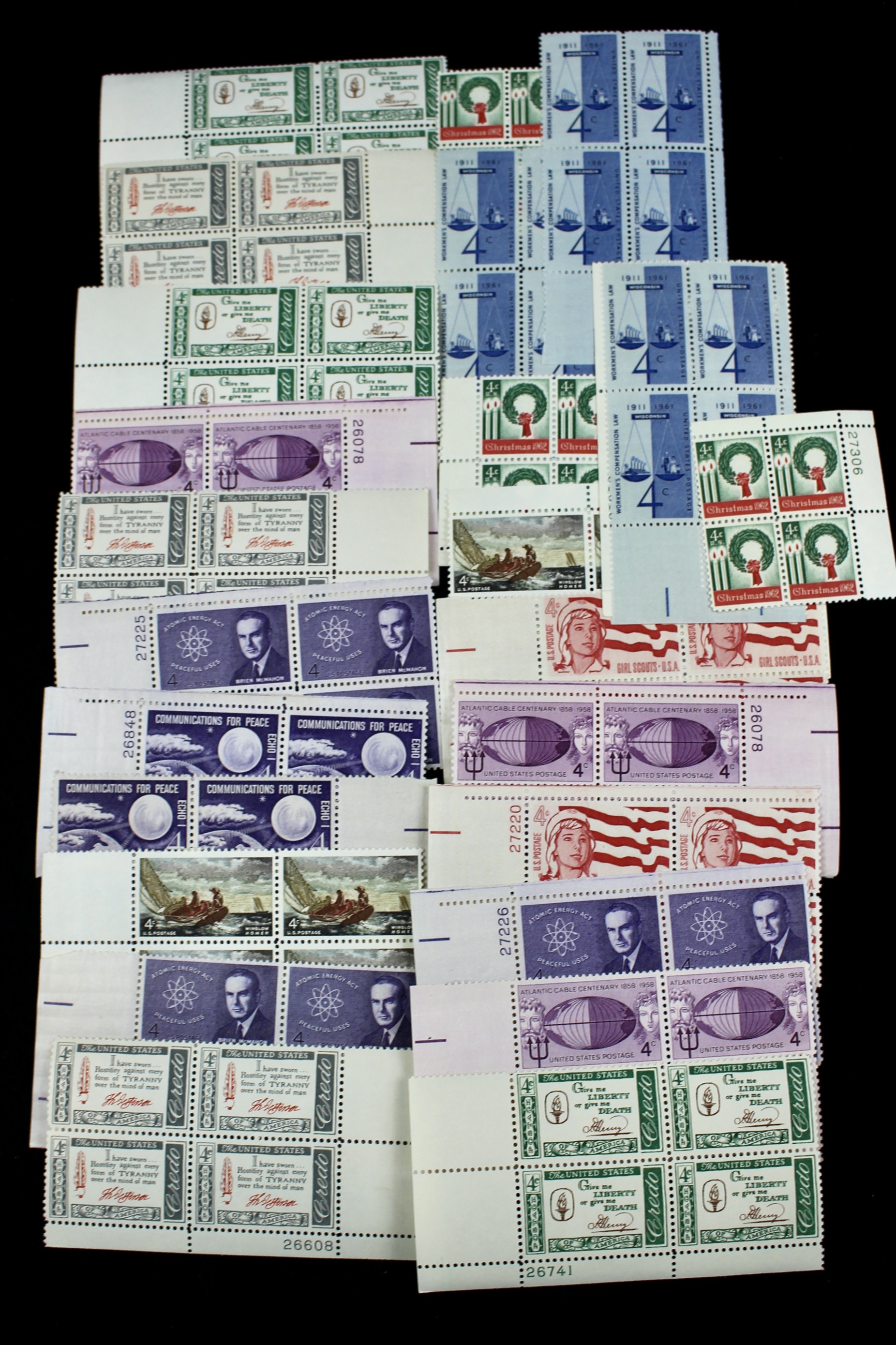 750 4-Cent U.S. Postage Stamp Plate Blocks, 1950s to 1960s