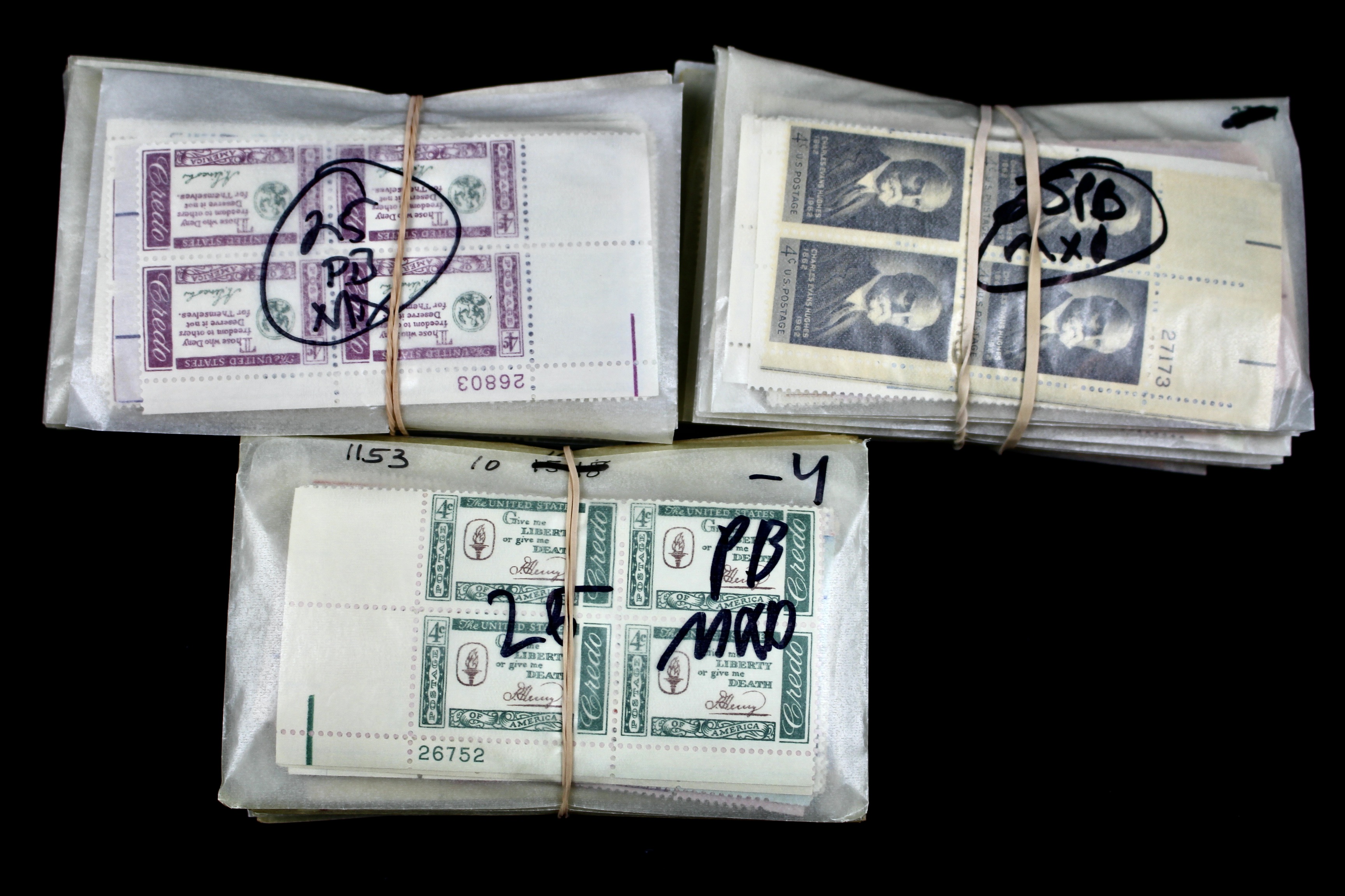 750 4-Cent U.S. Postage Stamp Plate Blocks, 1950s to 1960s
