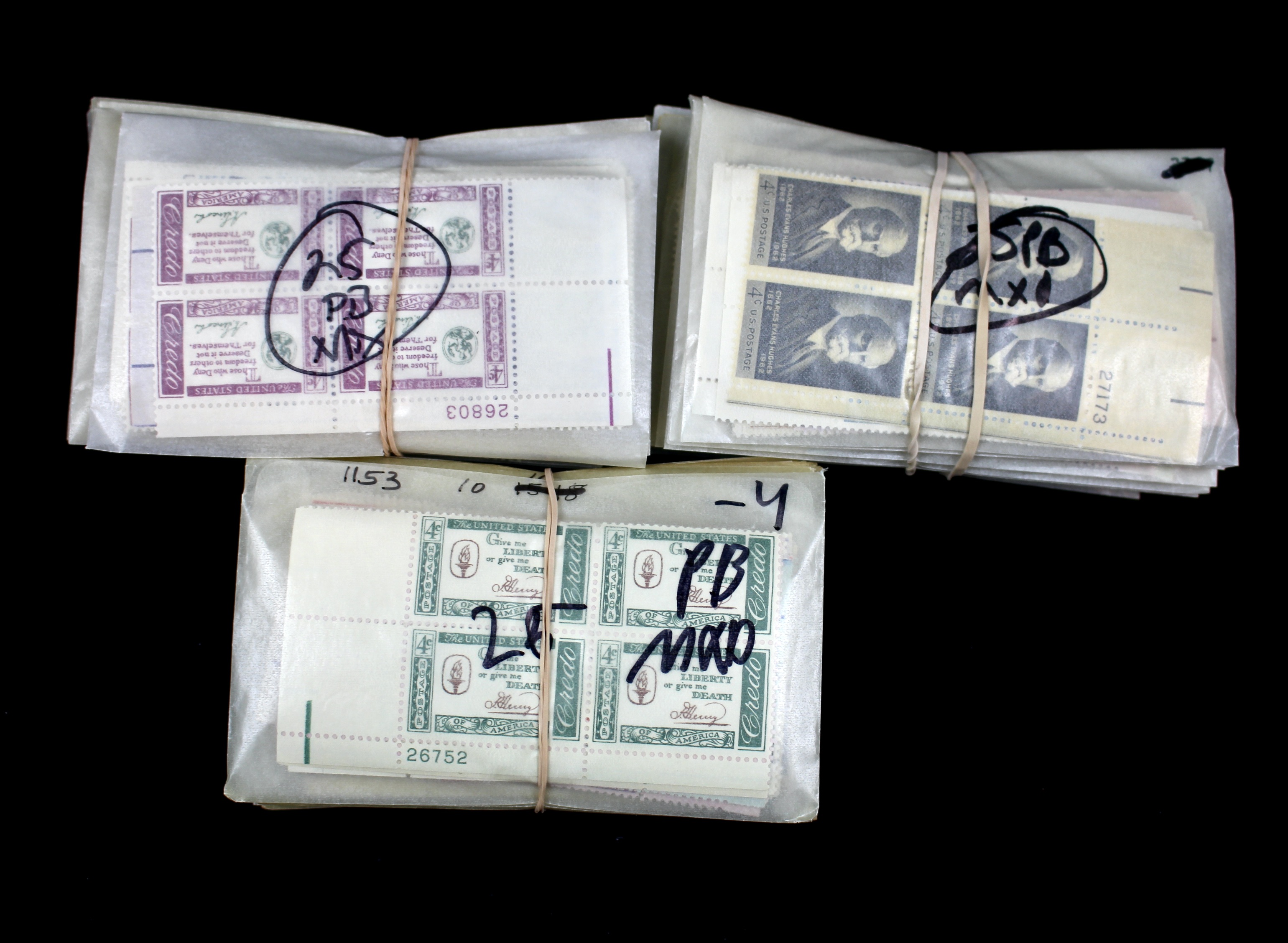 750 4-Cent U.S. Postage Stamp Plate Blocks, 1950s to 1960s