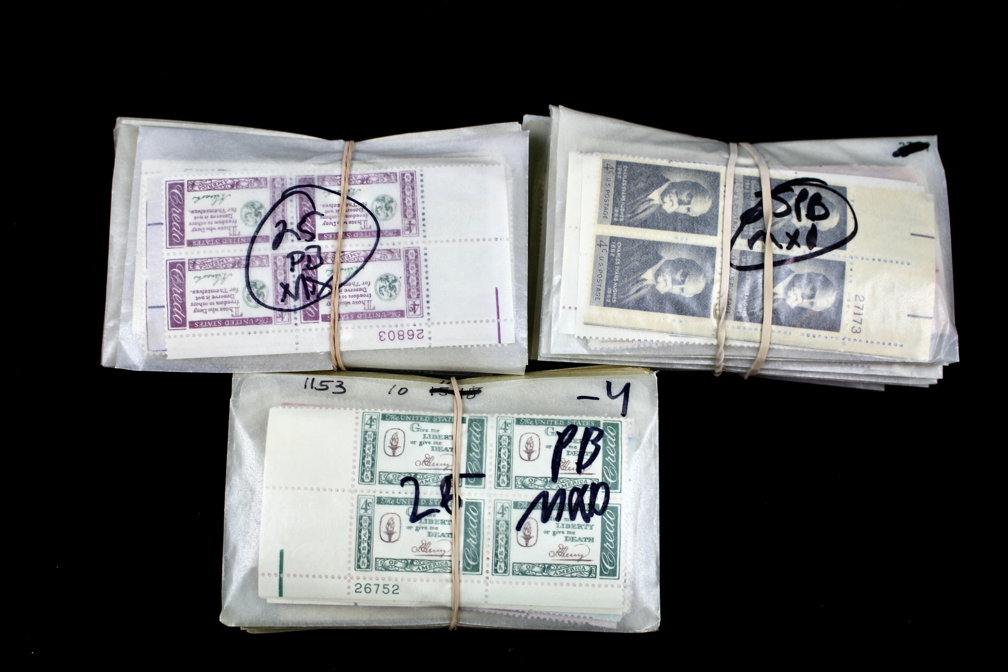 750 4-Cent U.S. Postage Stamp Plate Blocks, 1950s to 1960s