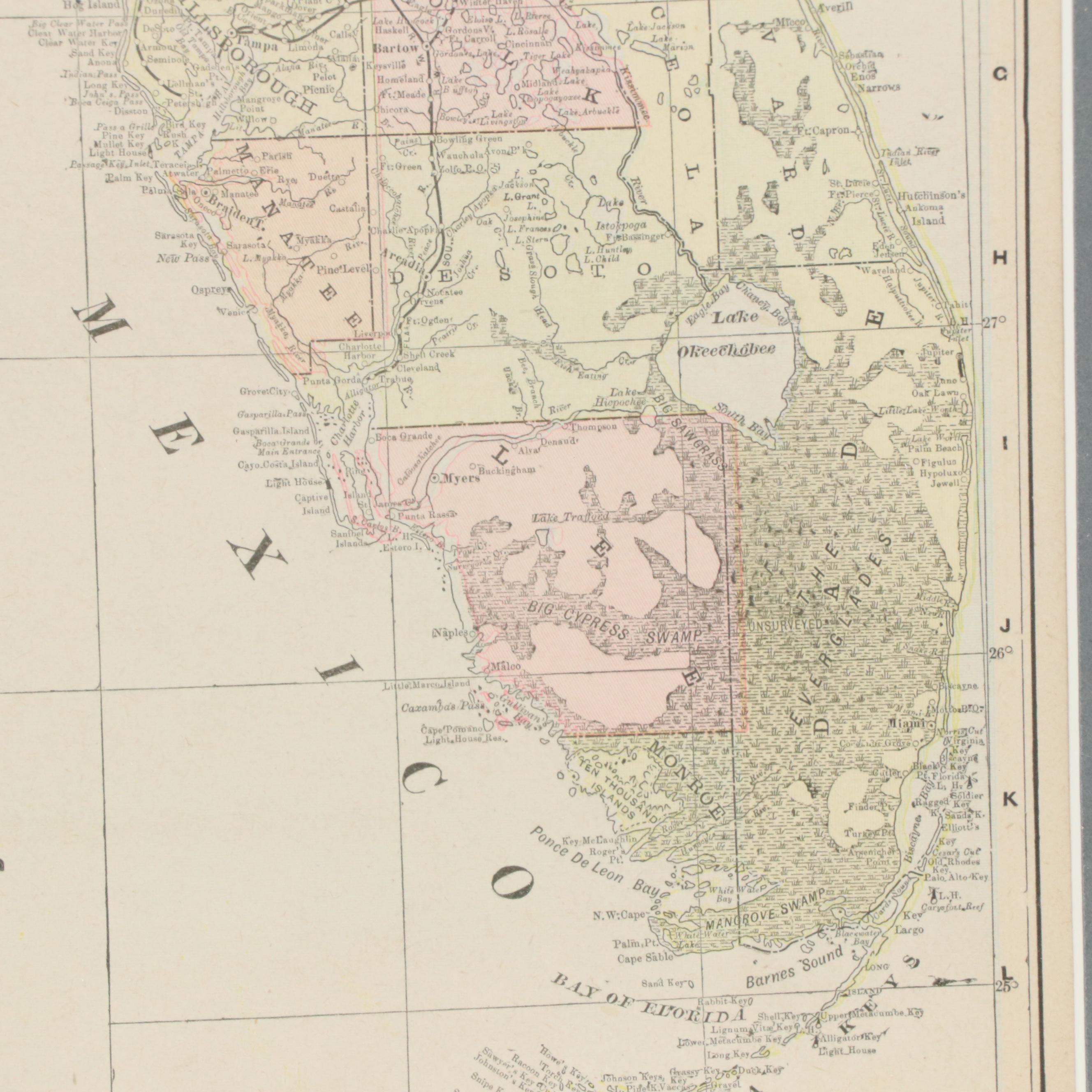 Hand-Colored Wax Engraving Map of Flordia