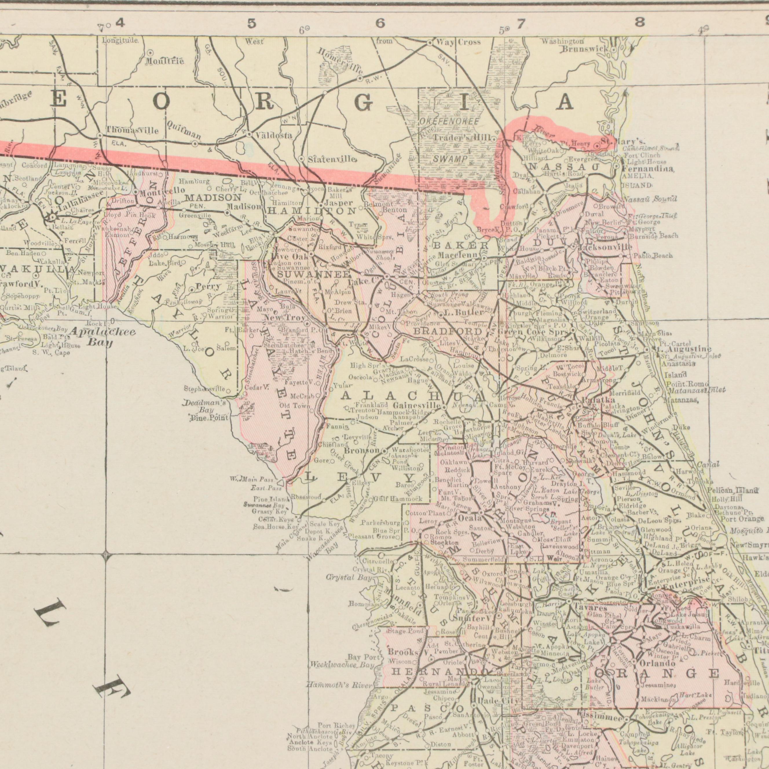 Hand-Colored Wax Engraving Map of Flordia