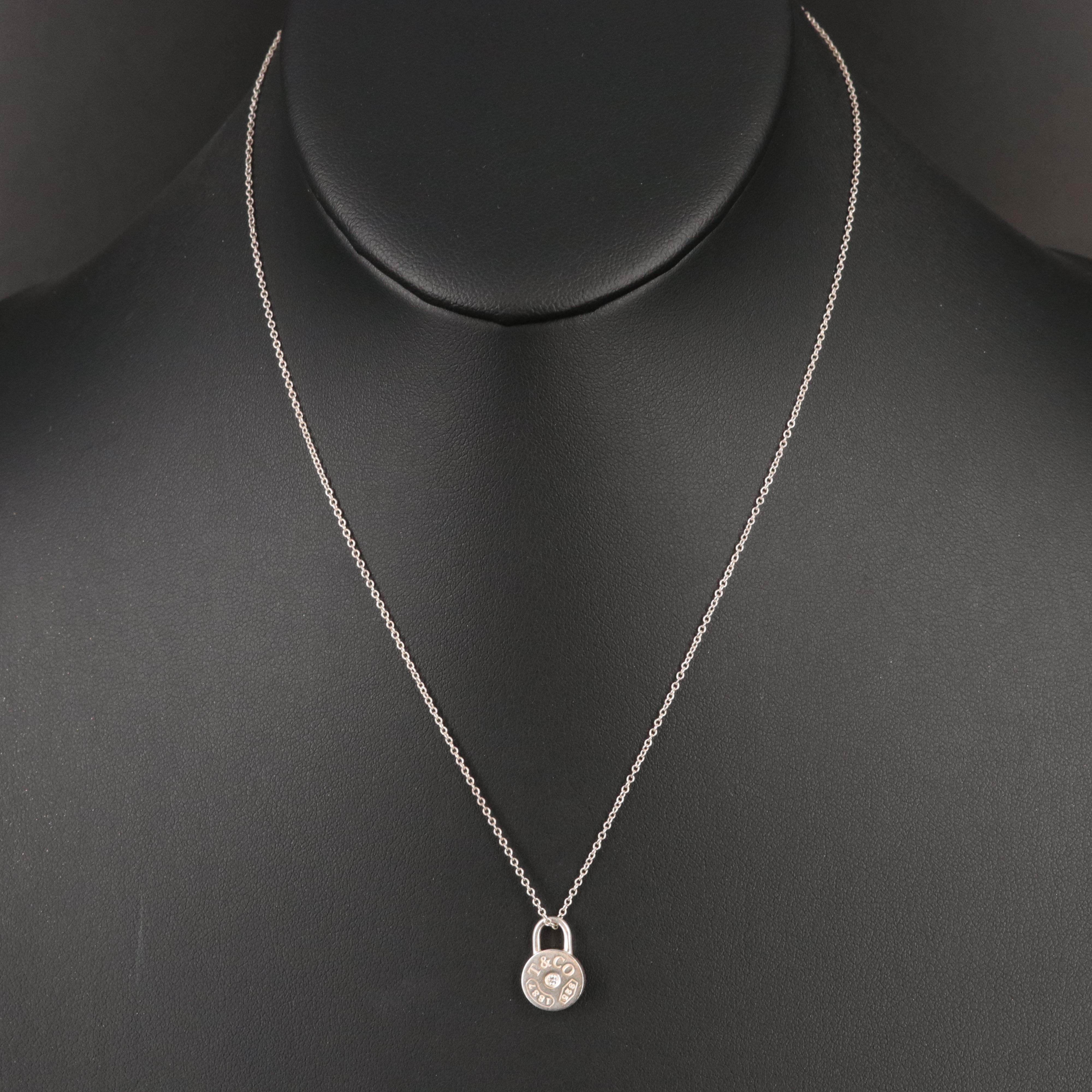 Tiffany & Co. 1837 Sterling Round Padlock Pendant Necklace with Diamond Accent