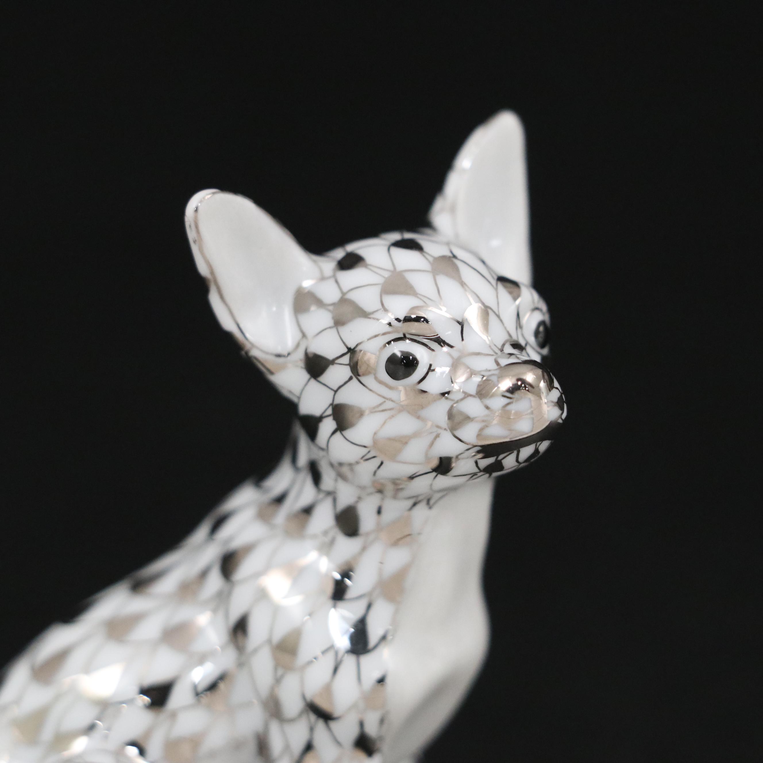 Herend Platinum Fishnet "Chihuahua" Porcelain Figurine