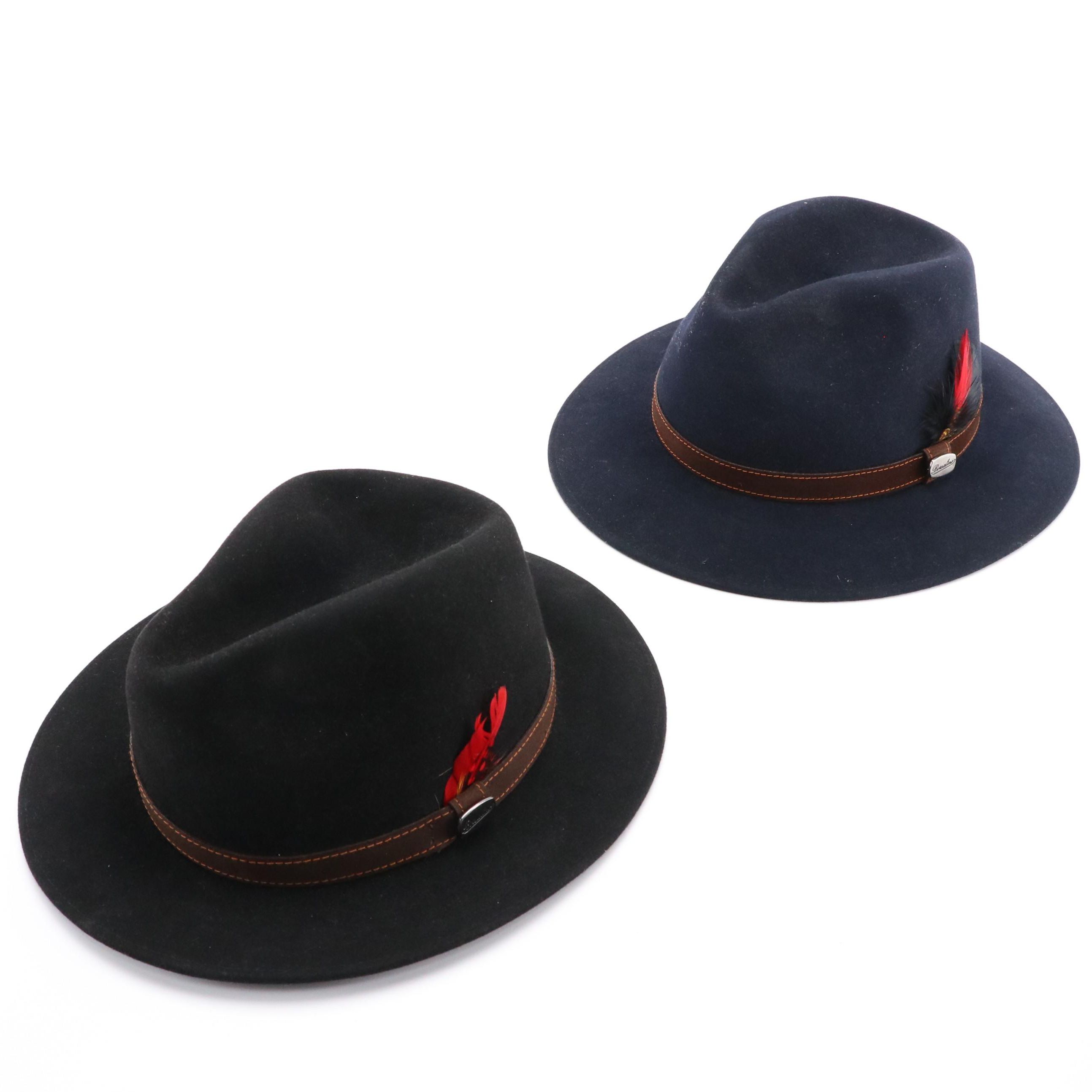 Men's Batsakes Hat Shop Borsalino Feathered Fedora in Brushed Felt with Hat Box