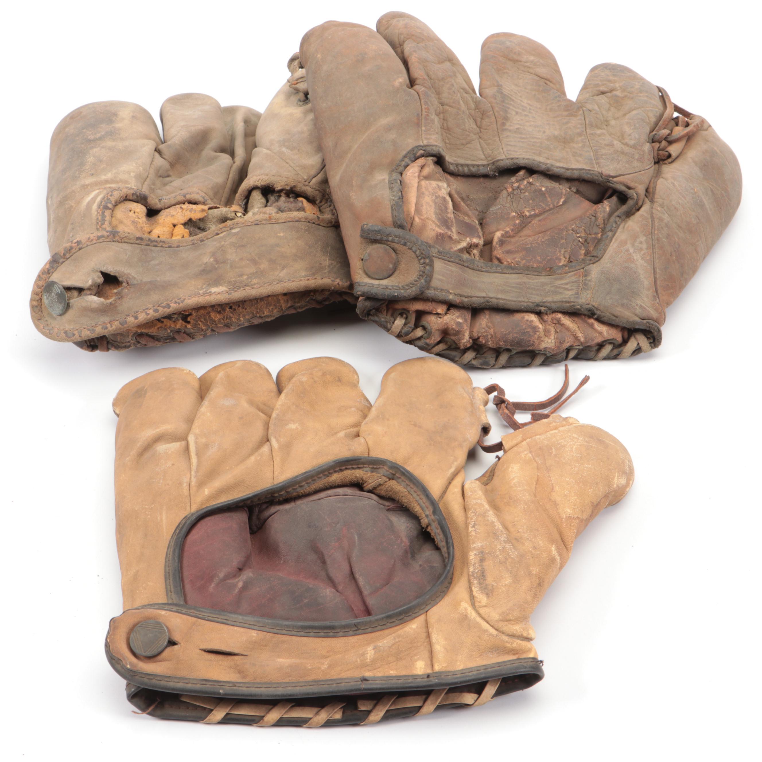 Genuine Horsehide Baseball Fielder s Gloves and Catcher s Mitt Early 20th C. Everything But The House
