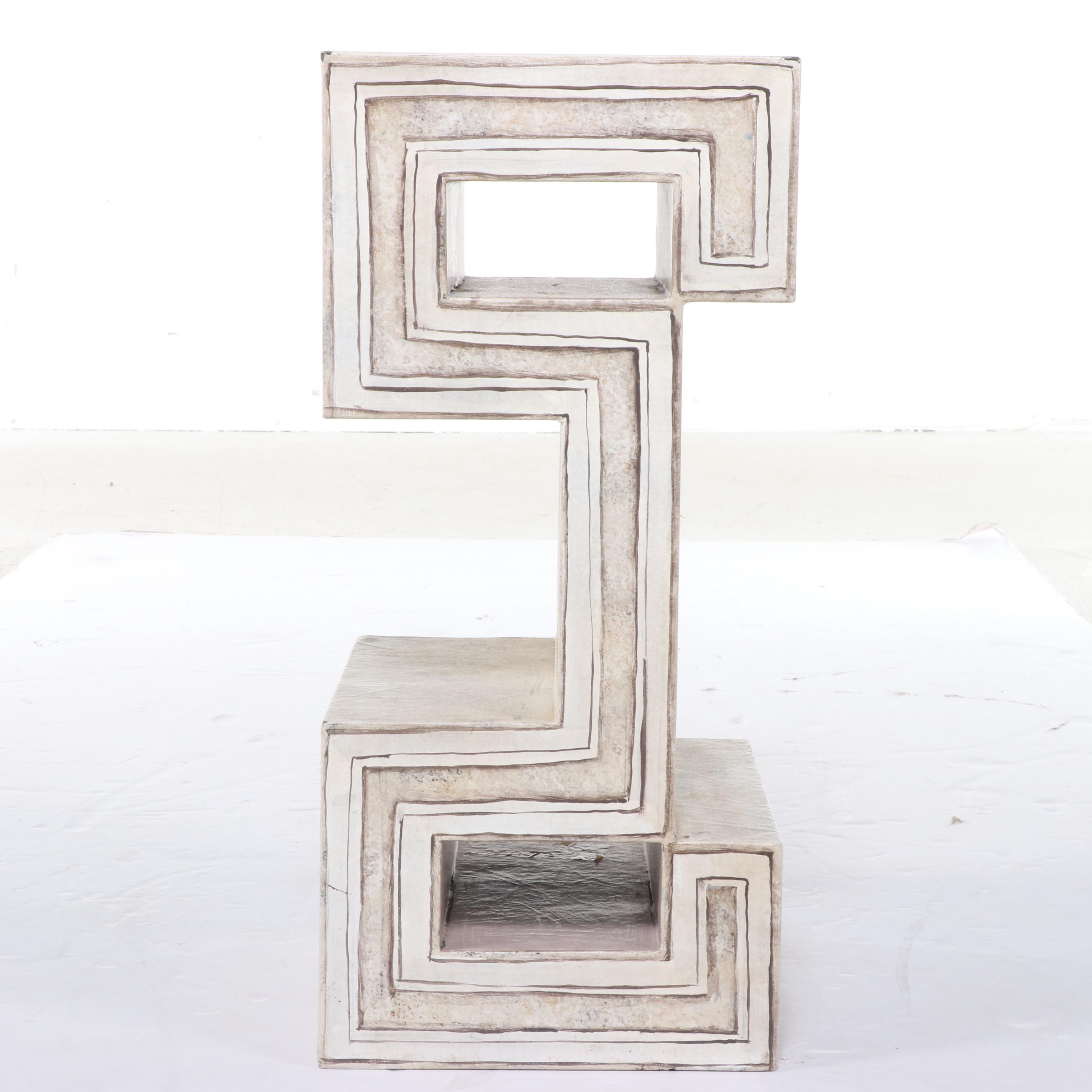 Contemporary Greek Key-Design Faux Marble Painted Accent Table