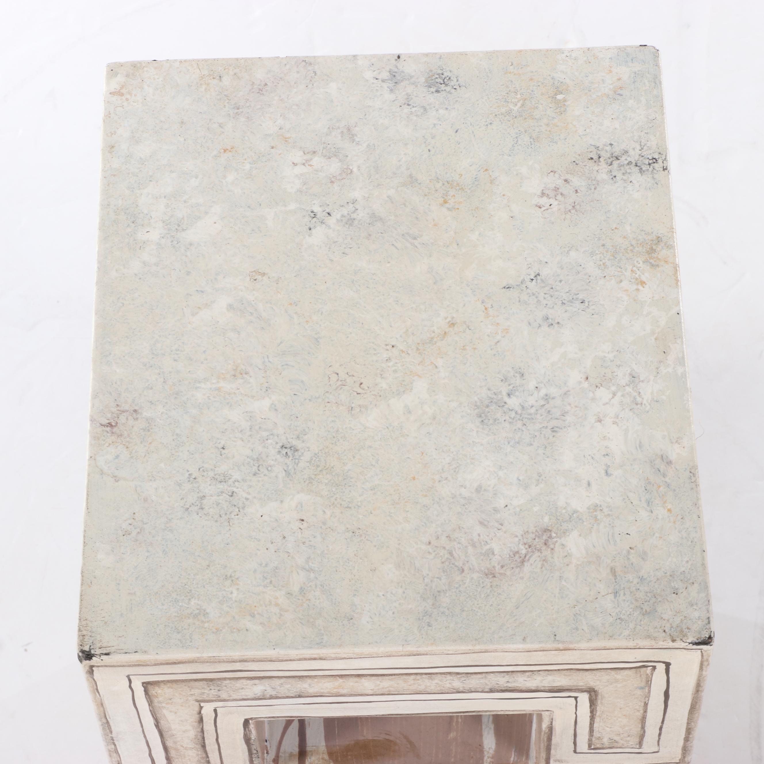 Contemporary Greek Key-Design Faux Marble Painted Accent Table