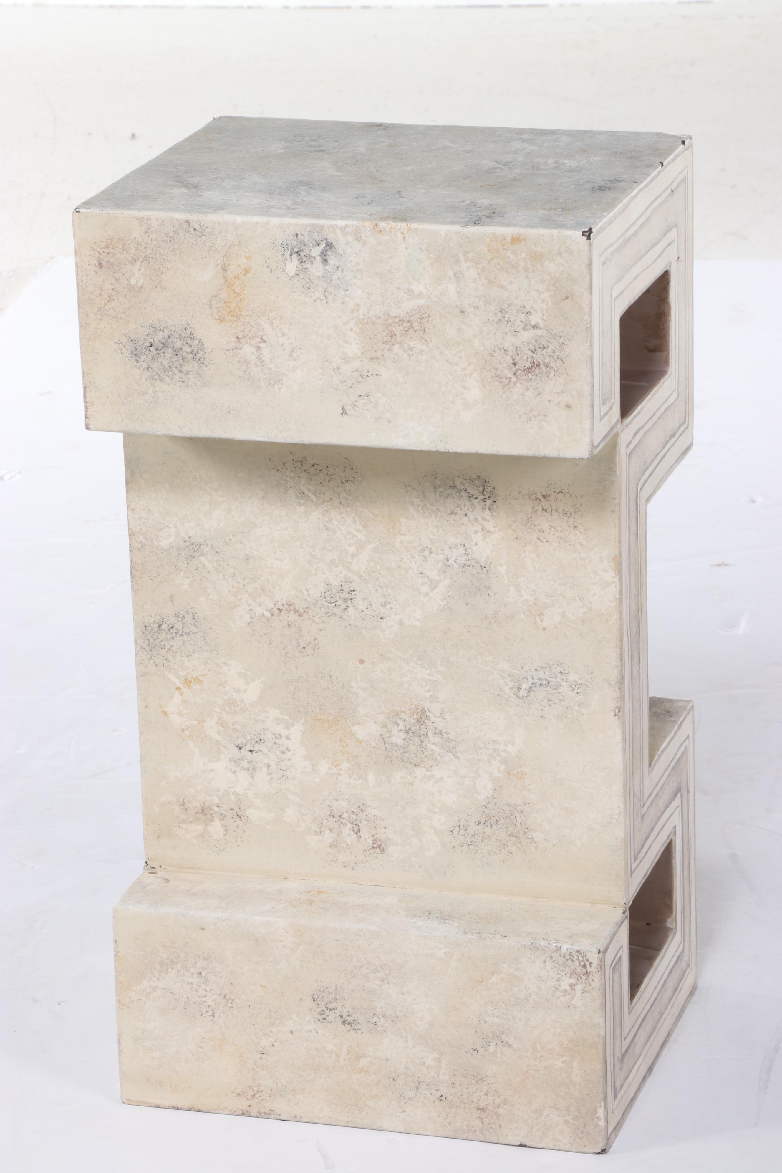 Contemporary Greek Key-Design Faux Marble Painted Accent Table