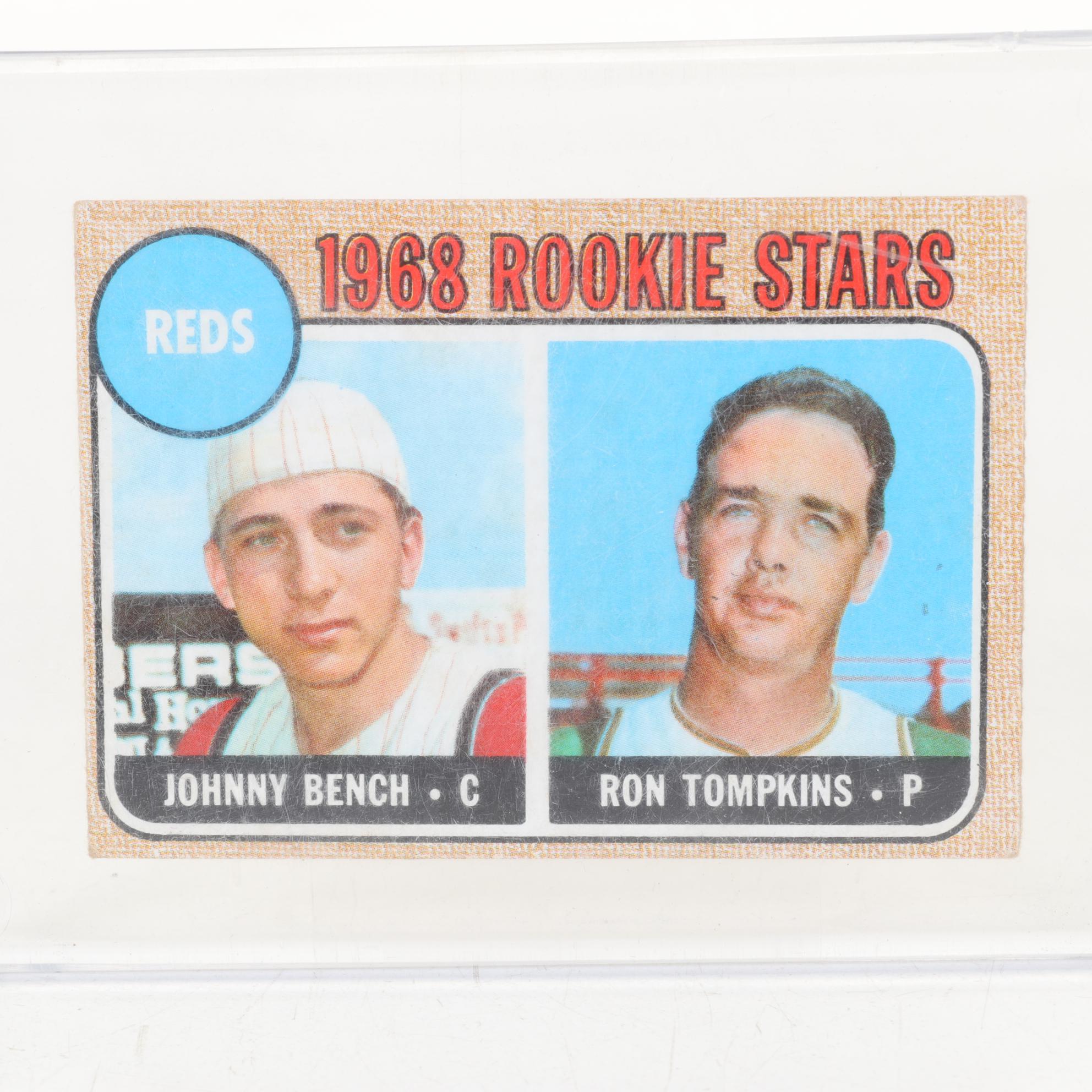 1968 Topps #247 Rookie Stars Johnny Bench and Ron Tompkins Baseball Card in Case