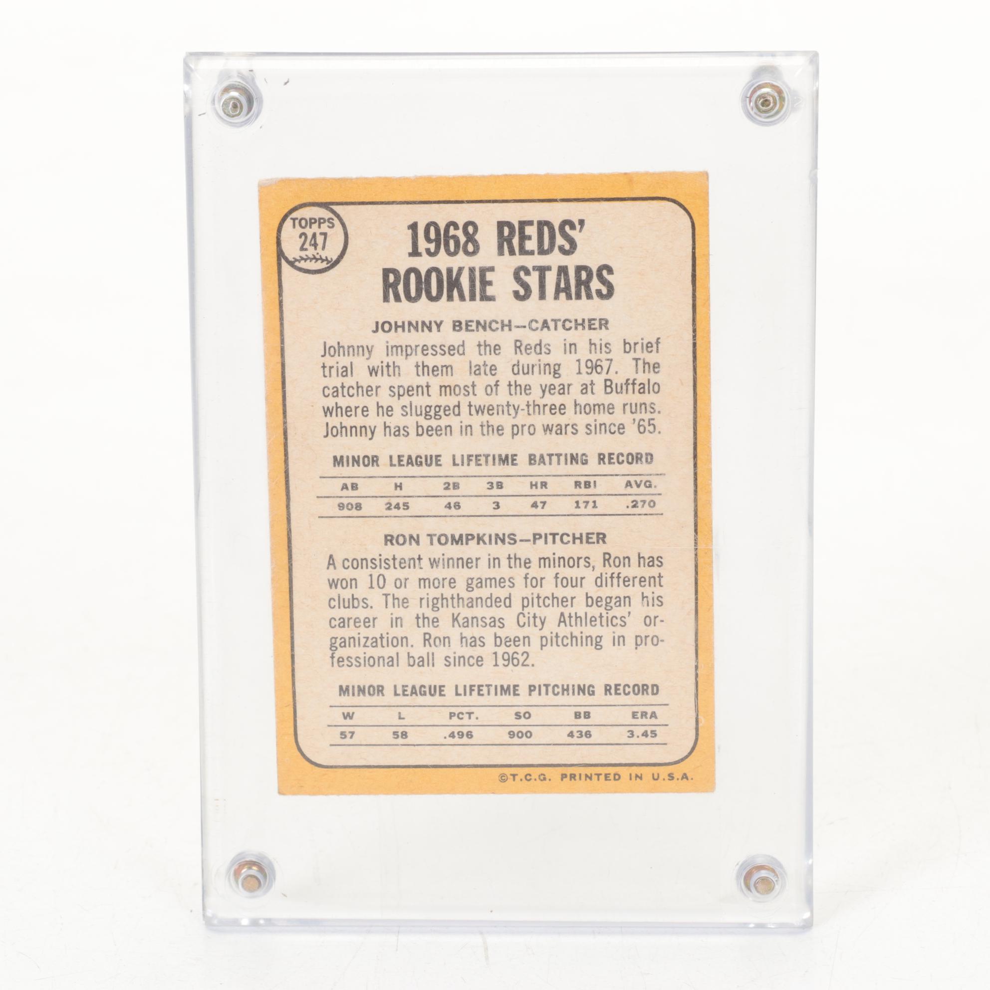 1968 Topps #247 Rookie Stars Johnny Bench and Ron Tompkins Baseball Card in Case