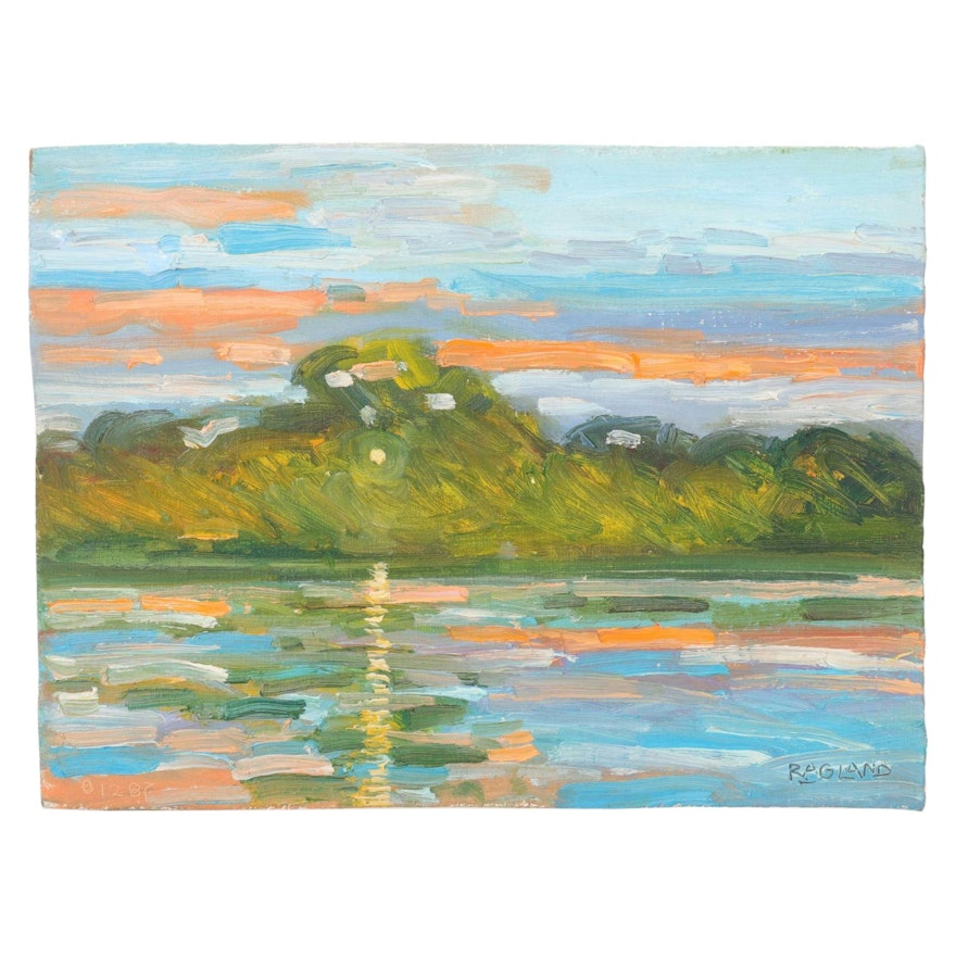 Bob Ragland Impressionistic Sunset Oil Painting, 1987