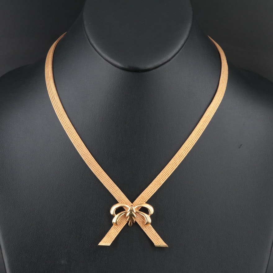 18K Bow and Foxtail Chain Necklace