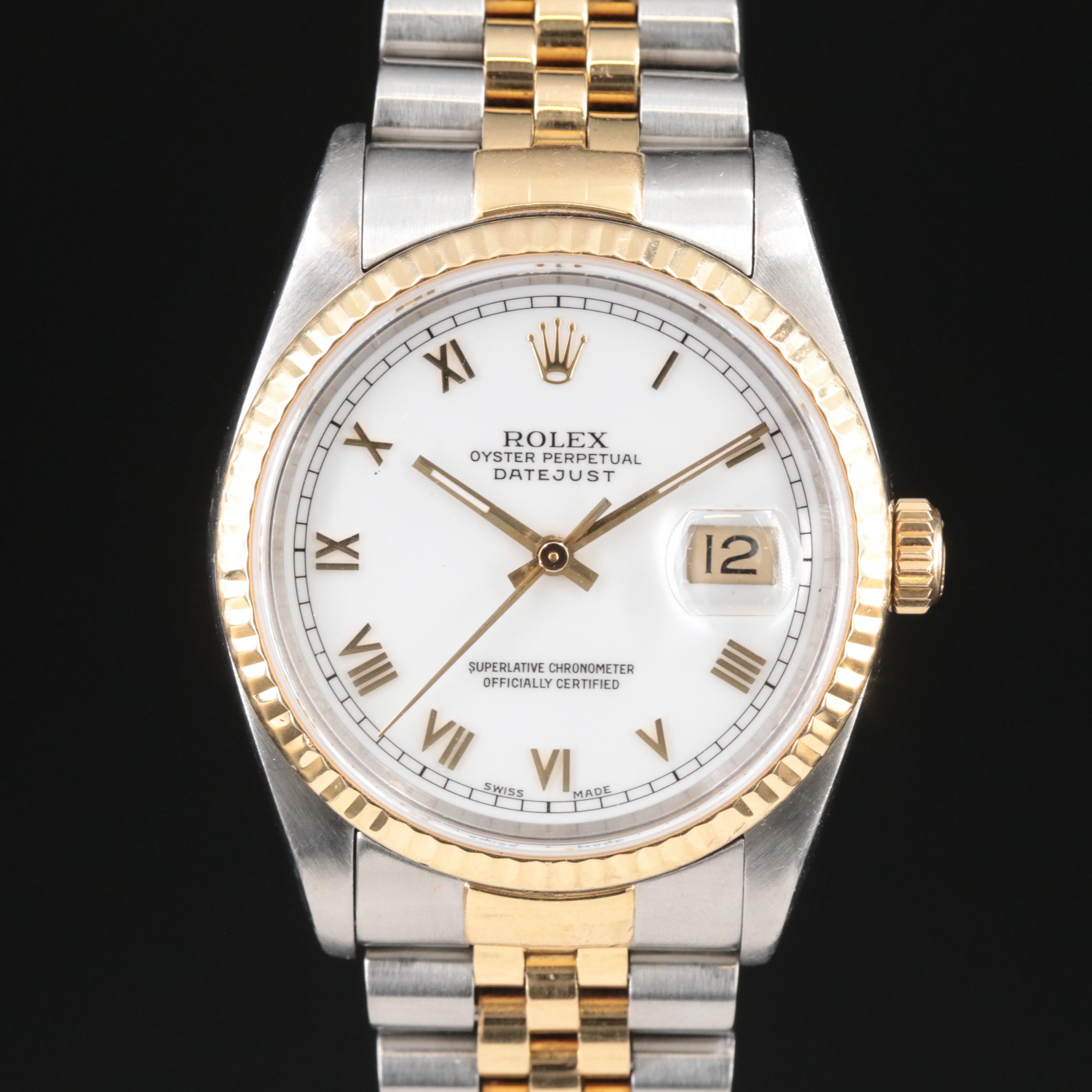 1993 Rolex Oyster Perpetual White Roman Dial, Datejust Watch