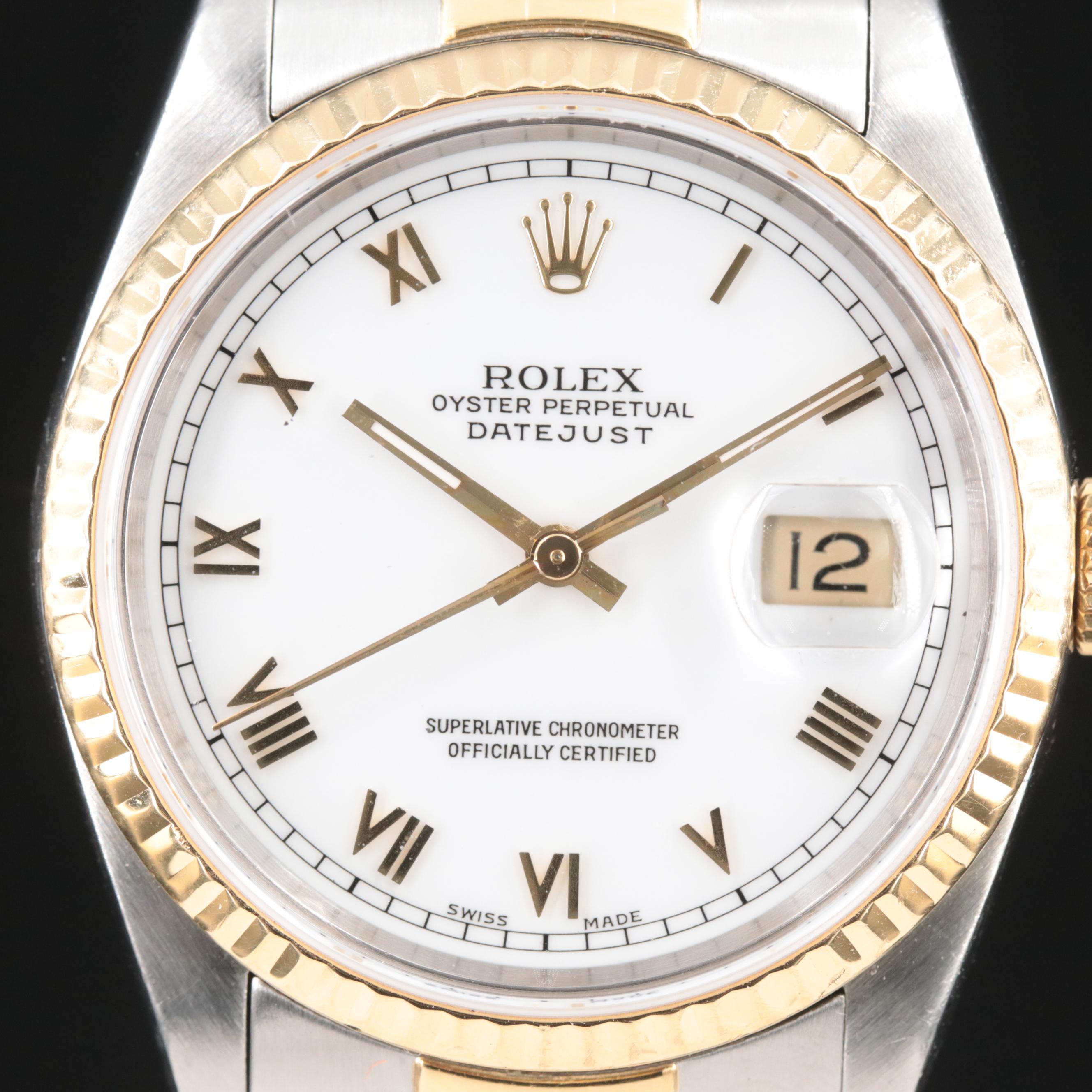 1993 Rolex Oyster Perpetual White Roman Dial, Datejust Watch