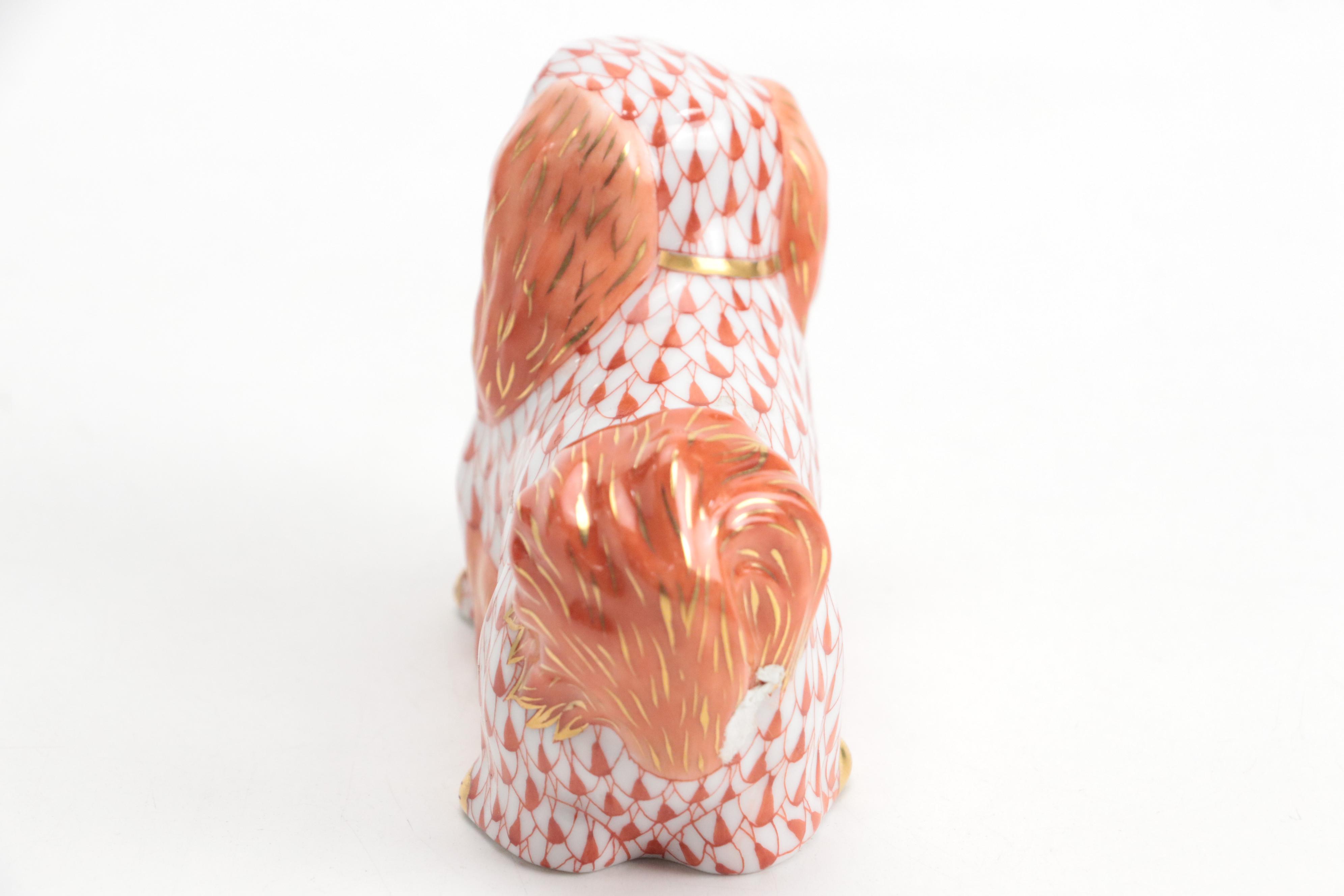 Herend Rust Fishnet with Gold "Pekingese" Porcelain Figurine