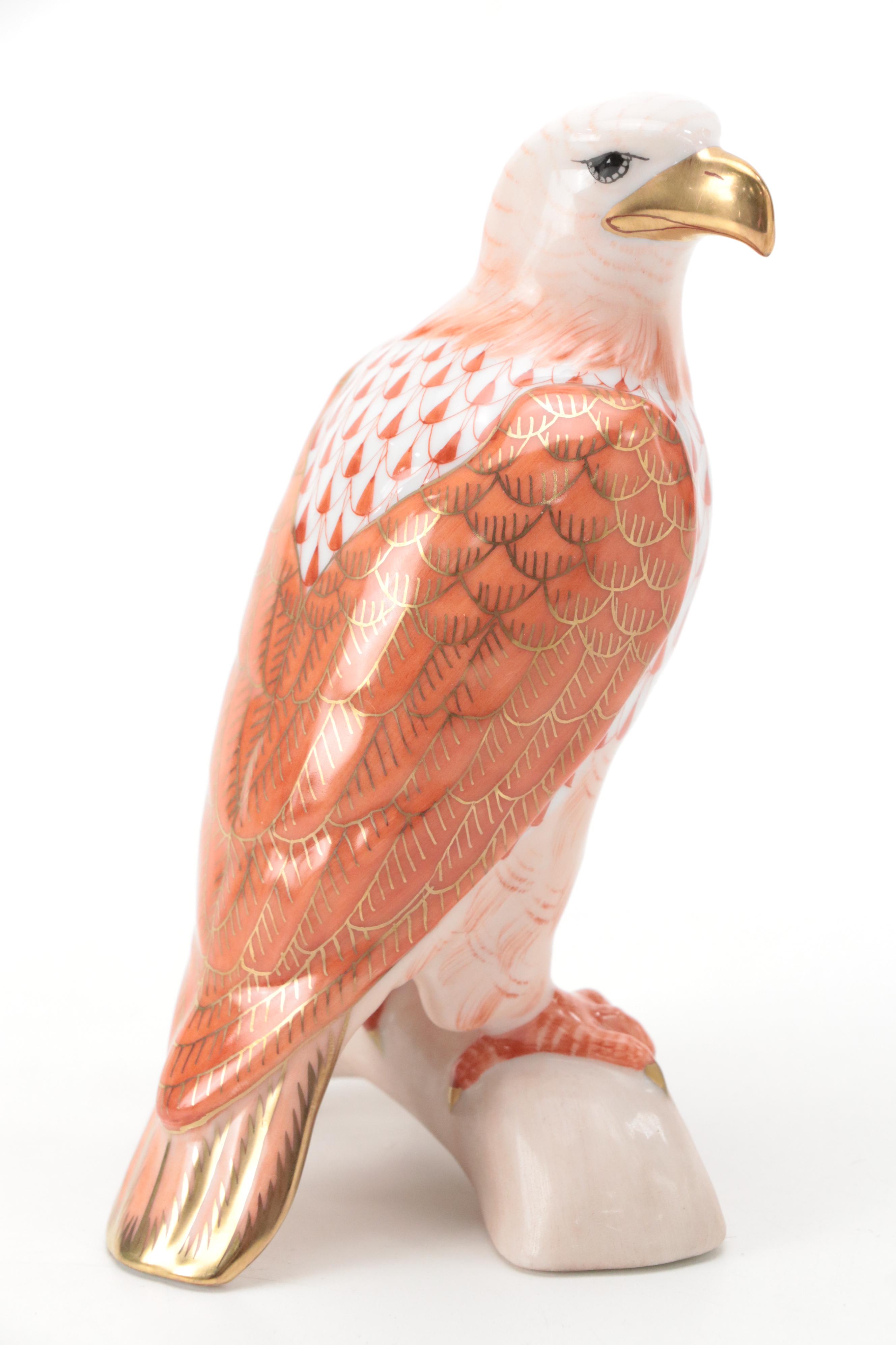 Herend Rust Fishnet with Gold "Small Bald Eagle" Porcelain Figurine