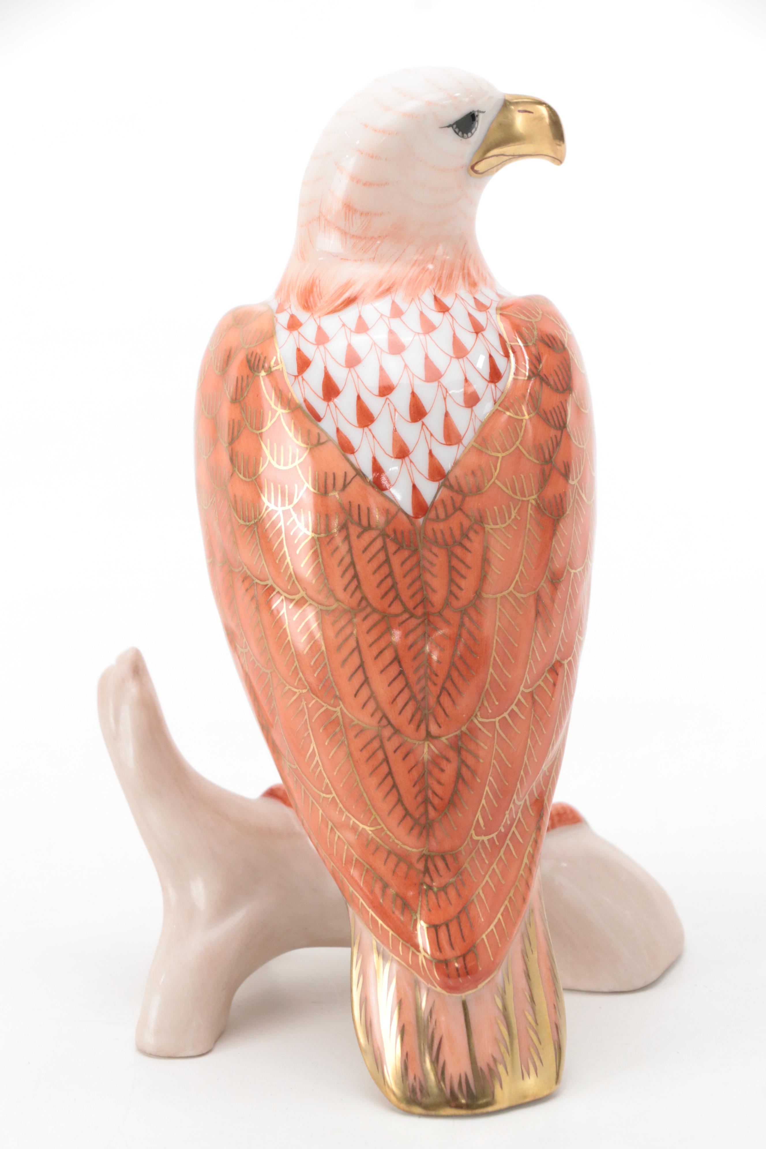 Herend Rust Fishnet with Gold "Small Bald Eagle" Porcelain Figurine