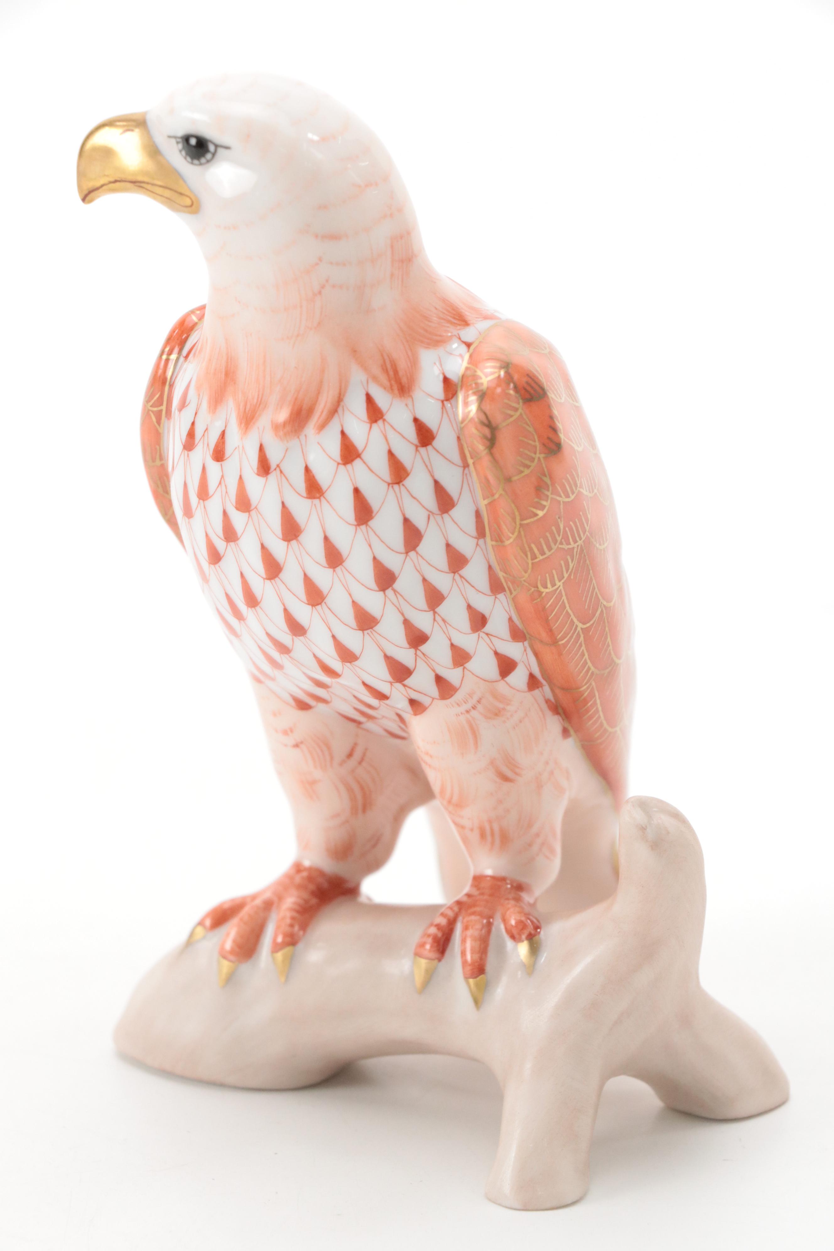 Herend Rust Fishnet with Gold "Small Bald Eagle" Porcelain Figurine