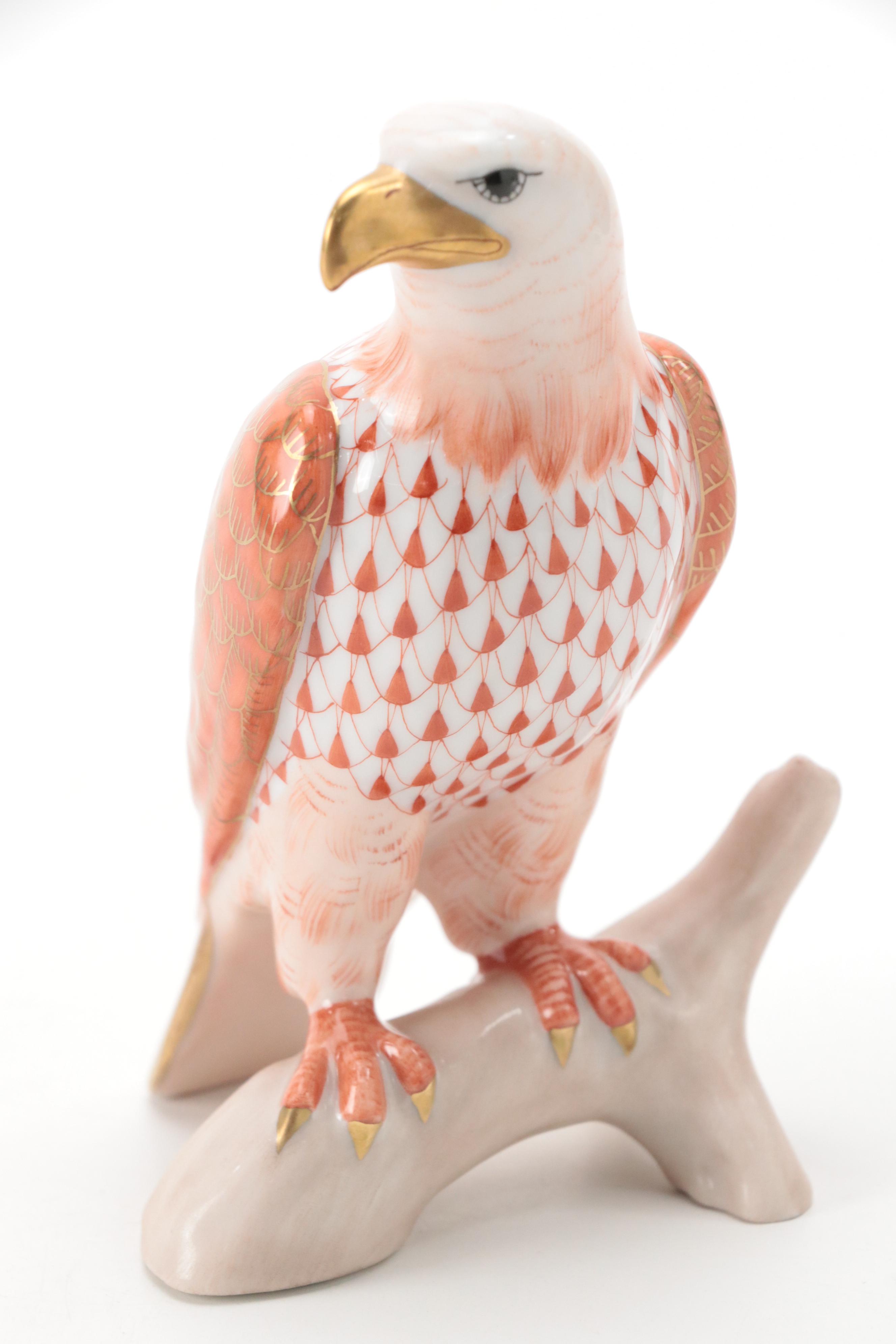 Herend Rust Fishnet with Gold "Small Bald Eagle" Porcelain Figurine