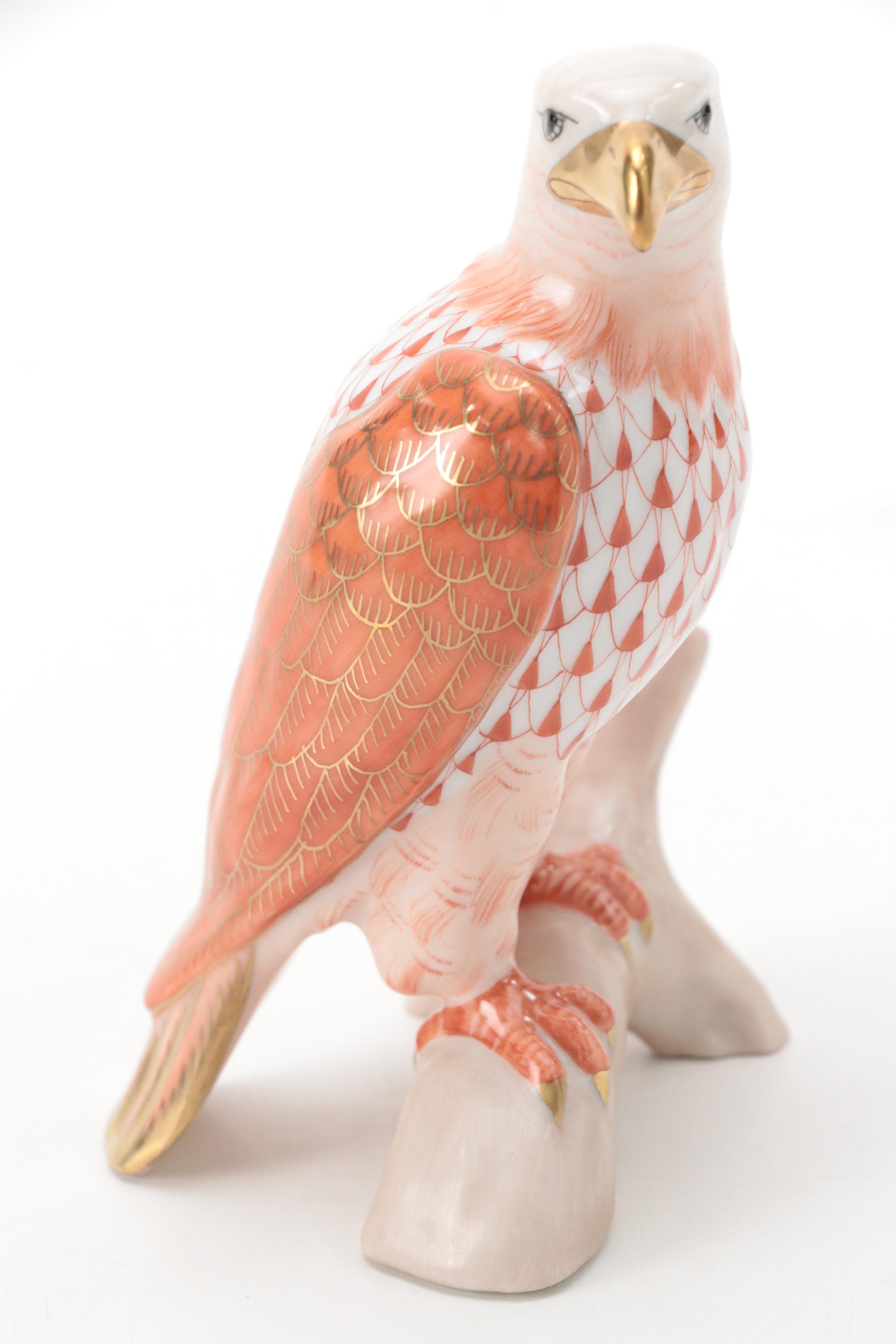 Herend Rust Fishnet with Gold "Small Bald Eagle" Porcelain Figurine