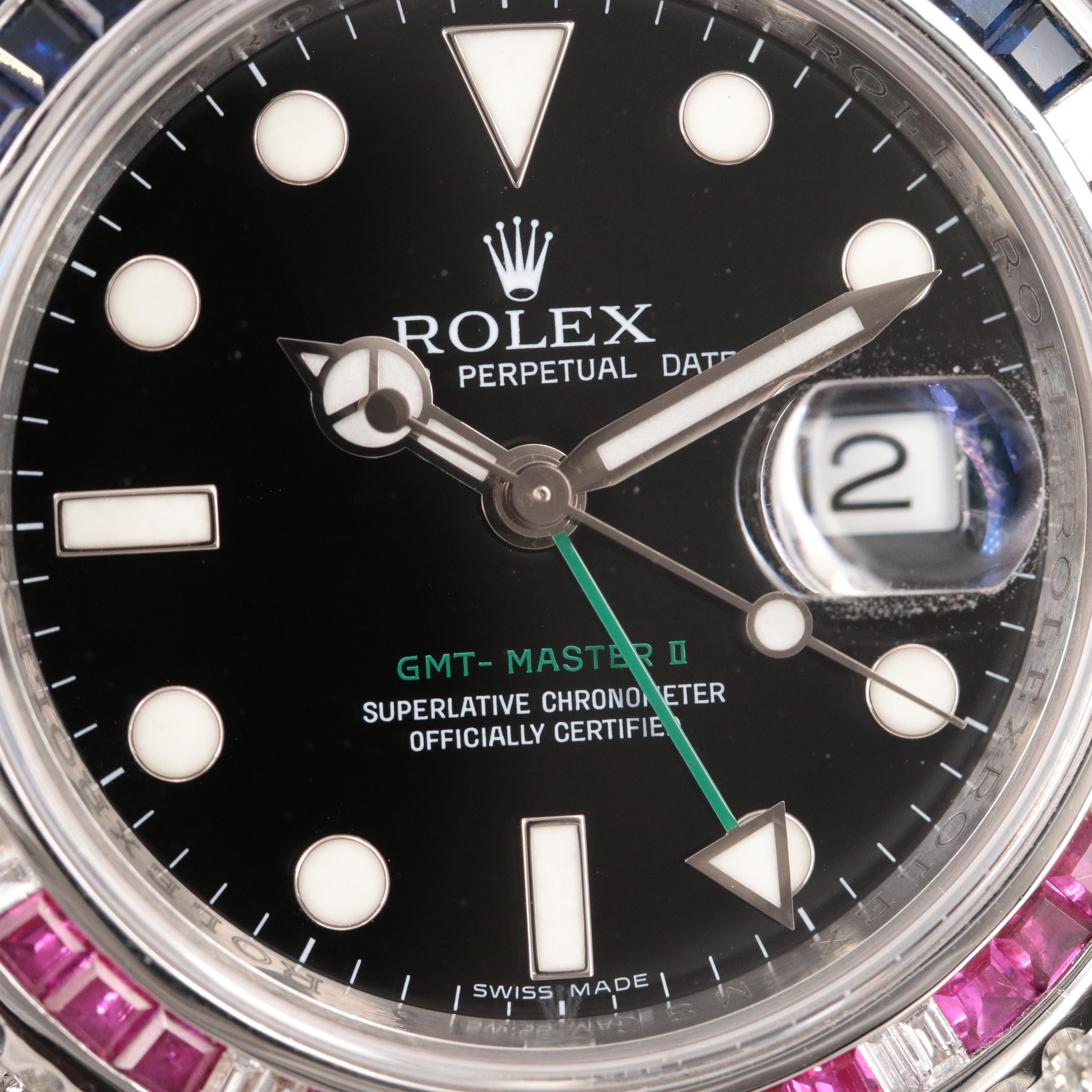 Rolex GMT Master II Steel Black Custom Diamond Baguettes Automatic Watch