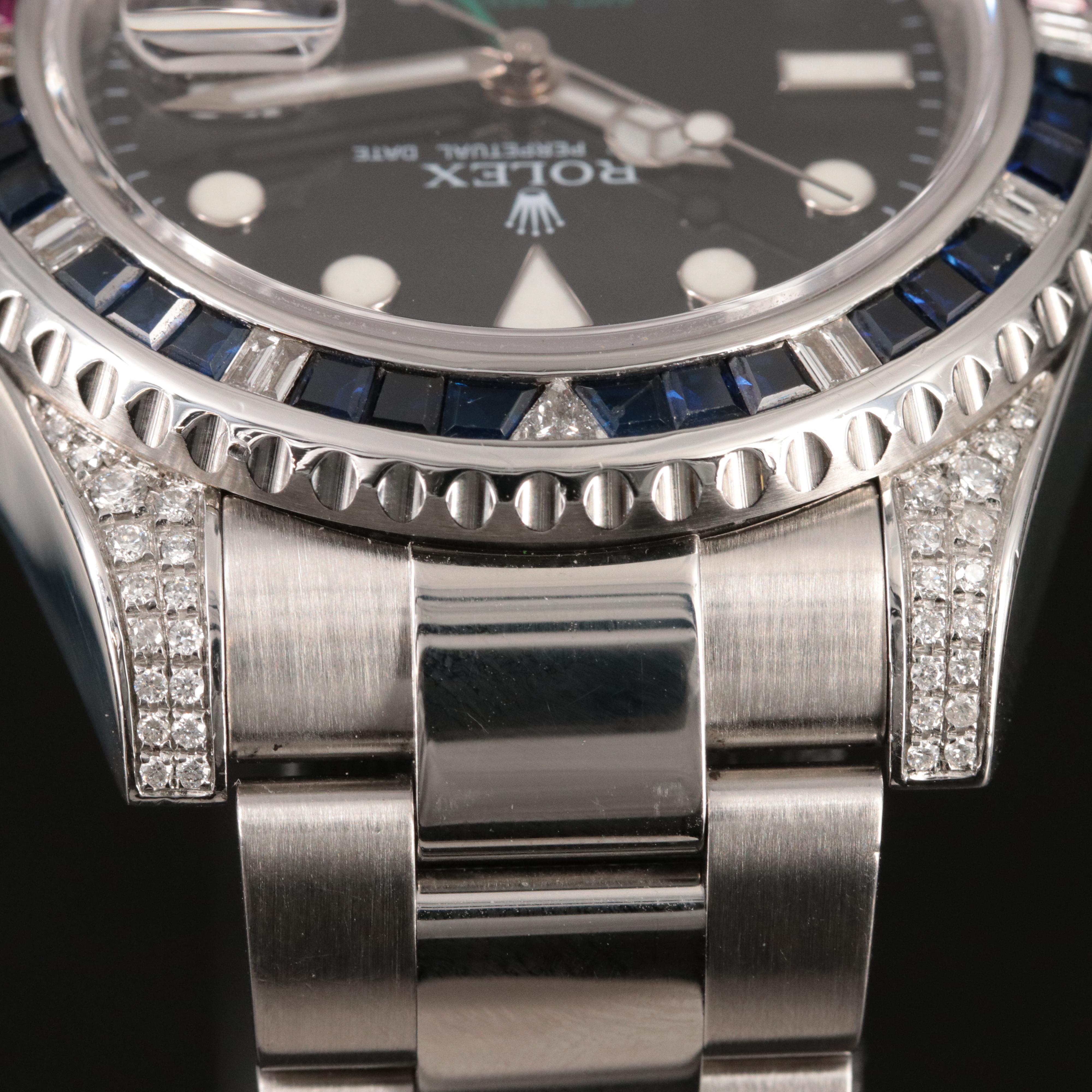 Rolex GMT Master II Steel Black Custom Diamond Baguettes Automatic Watch