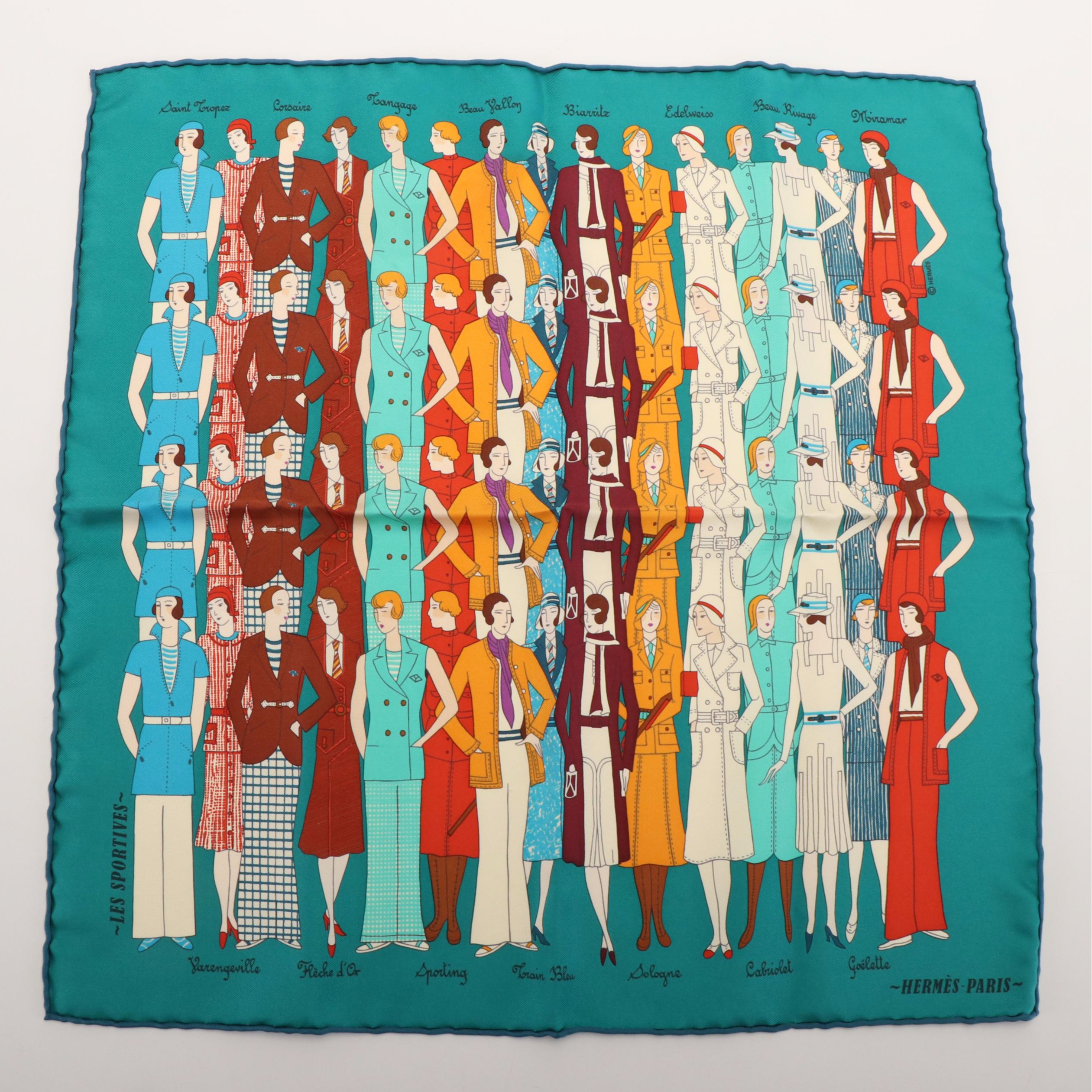 Hermès "Les Sportives" Silk Twill Scarf 45 with Box