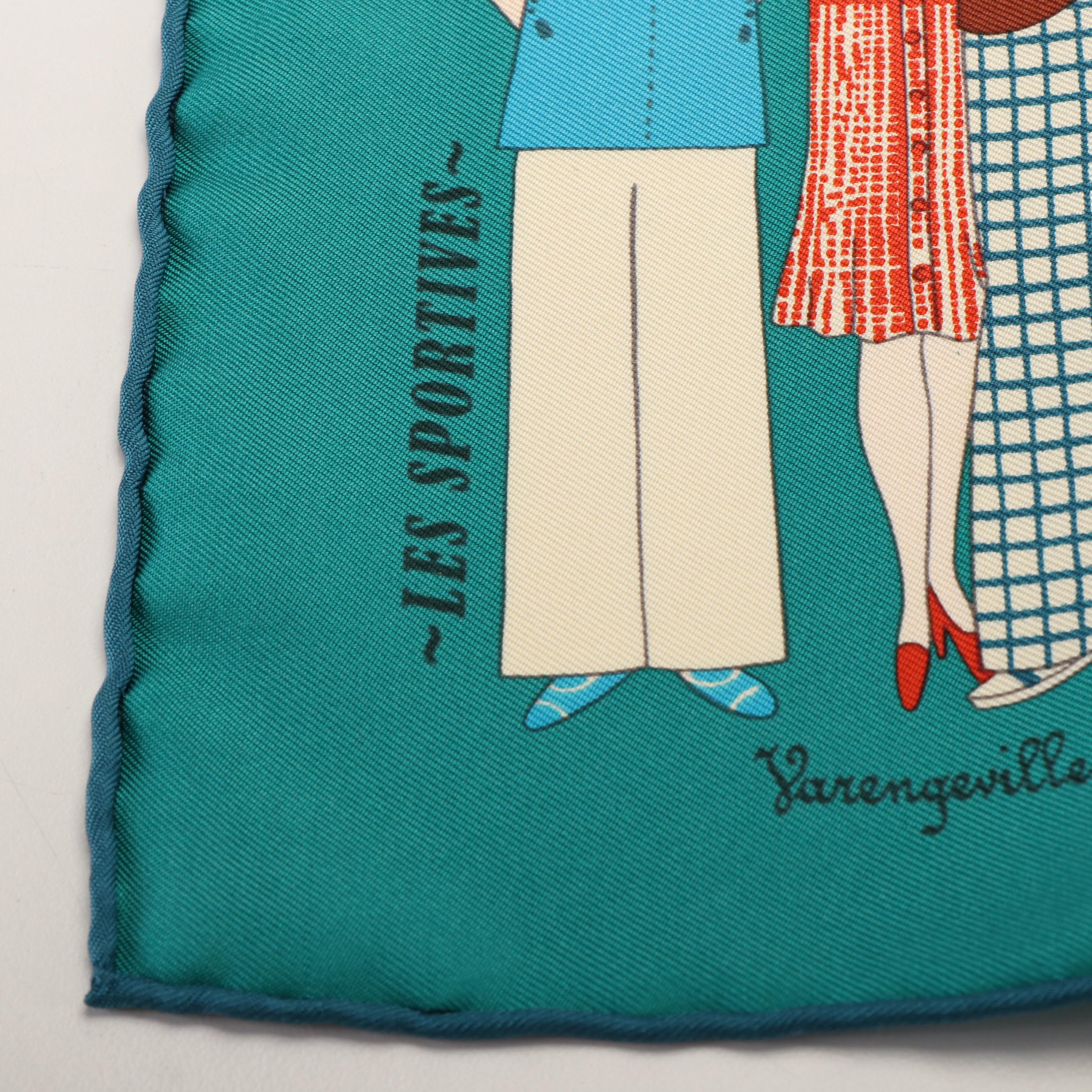 Hermès "Les Sportives" Silk Twill Scarf 45 with Box