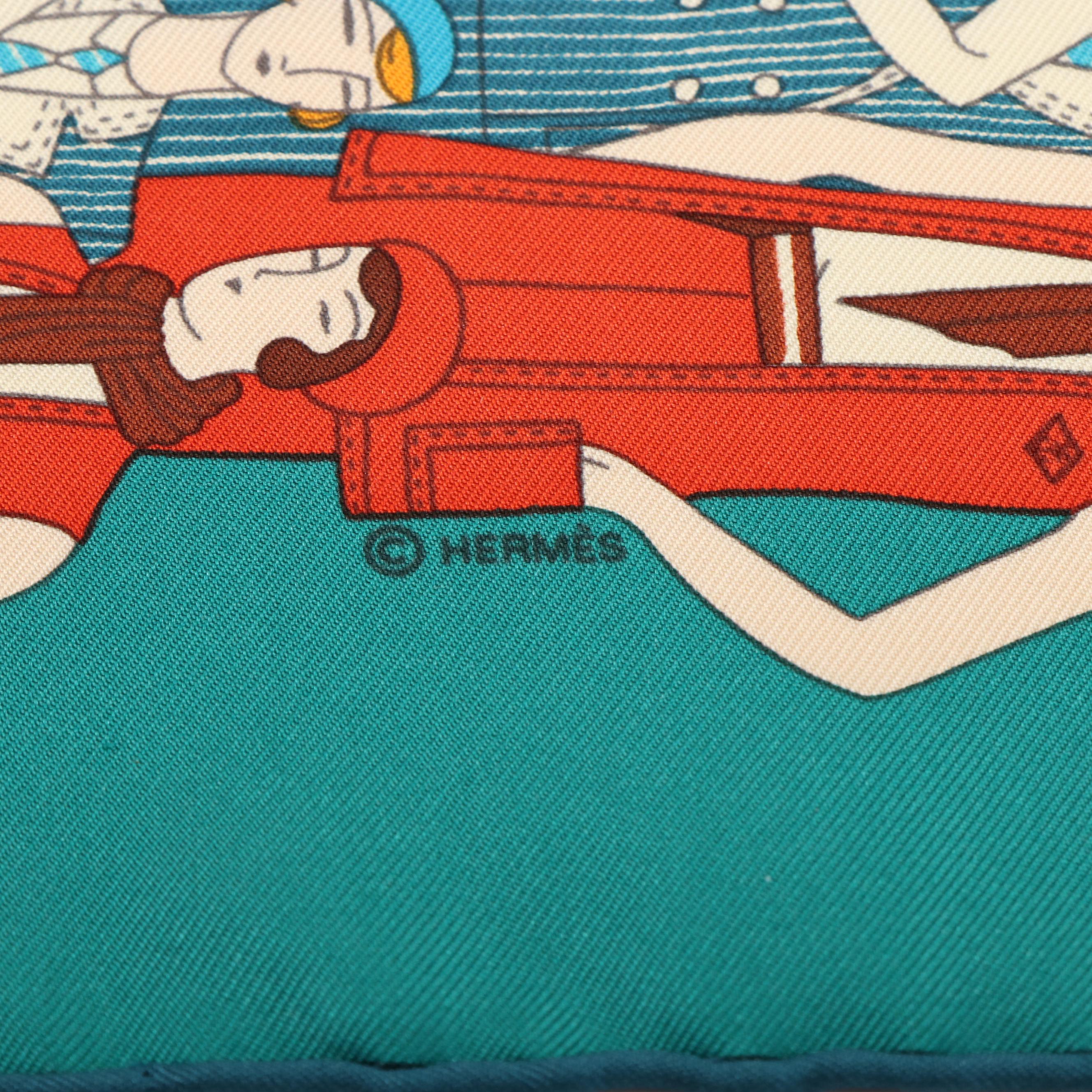 Hermès "Les Sportives" Silk Twill Scarf 45 with Box