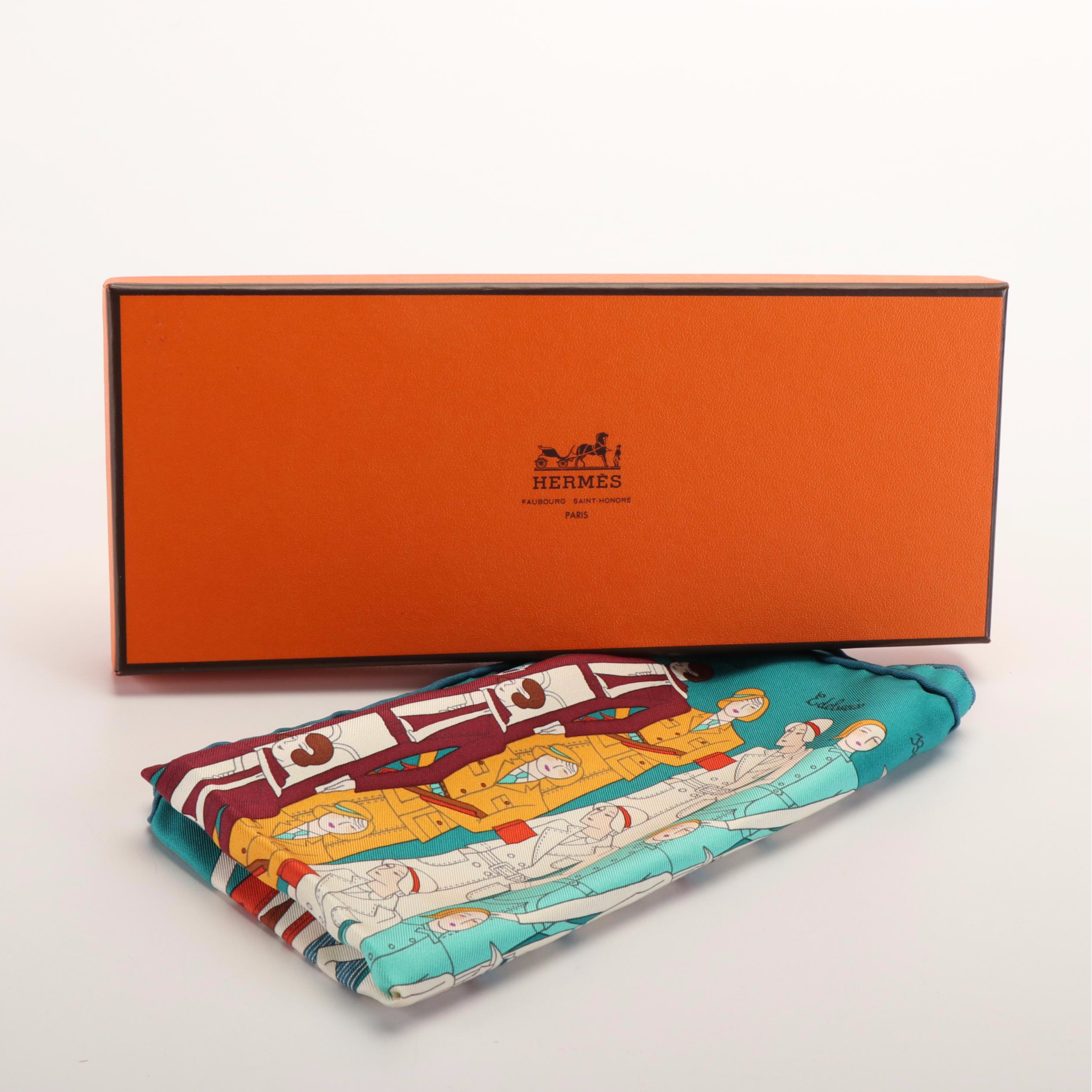 Hermès "Les Sportives" Silk Twill Scarf 45 with Box