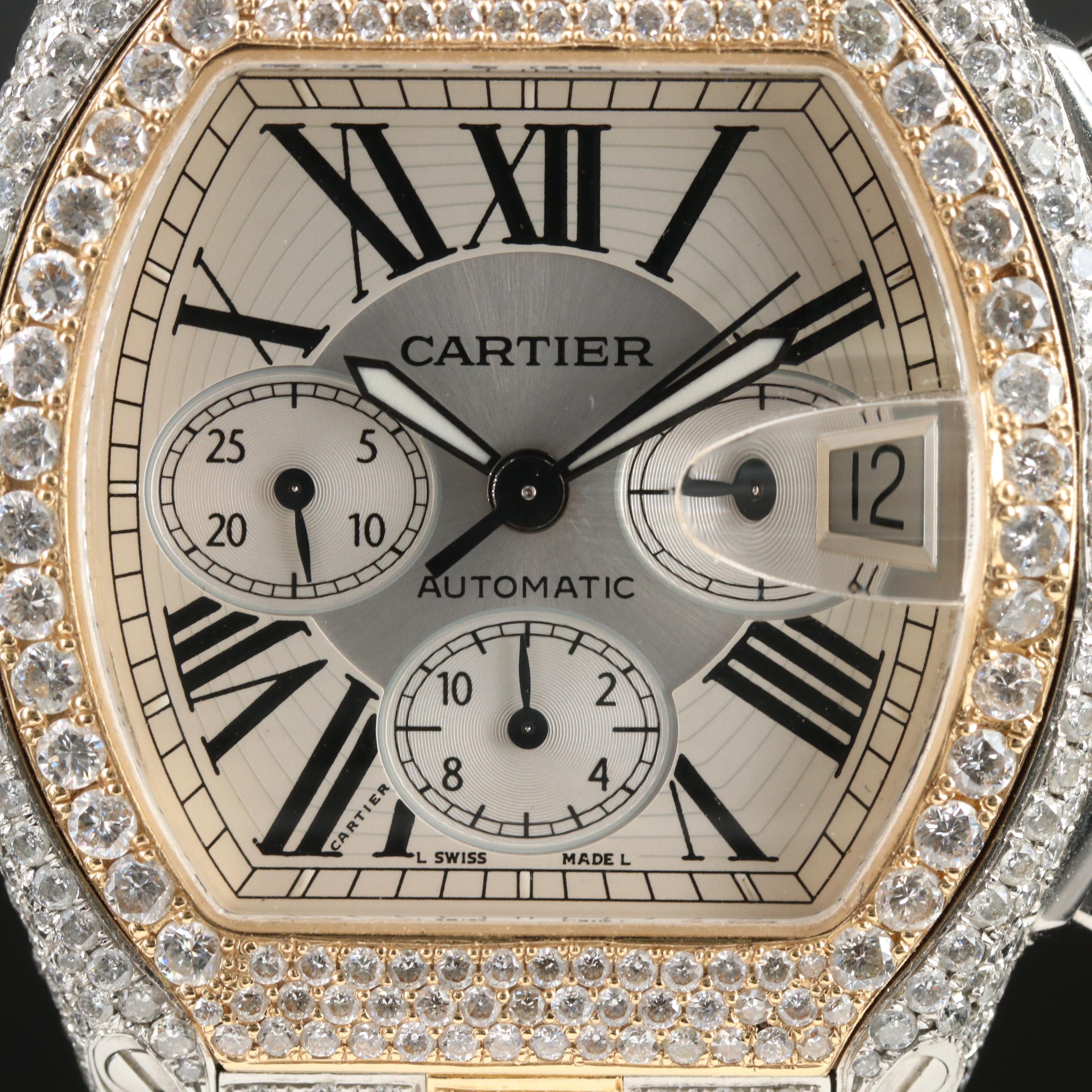 Cartier Roadster 17.69 CTW Custom Diamond Chronograph Watch