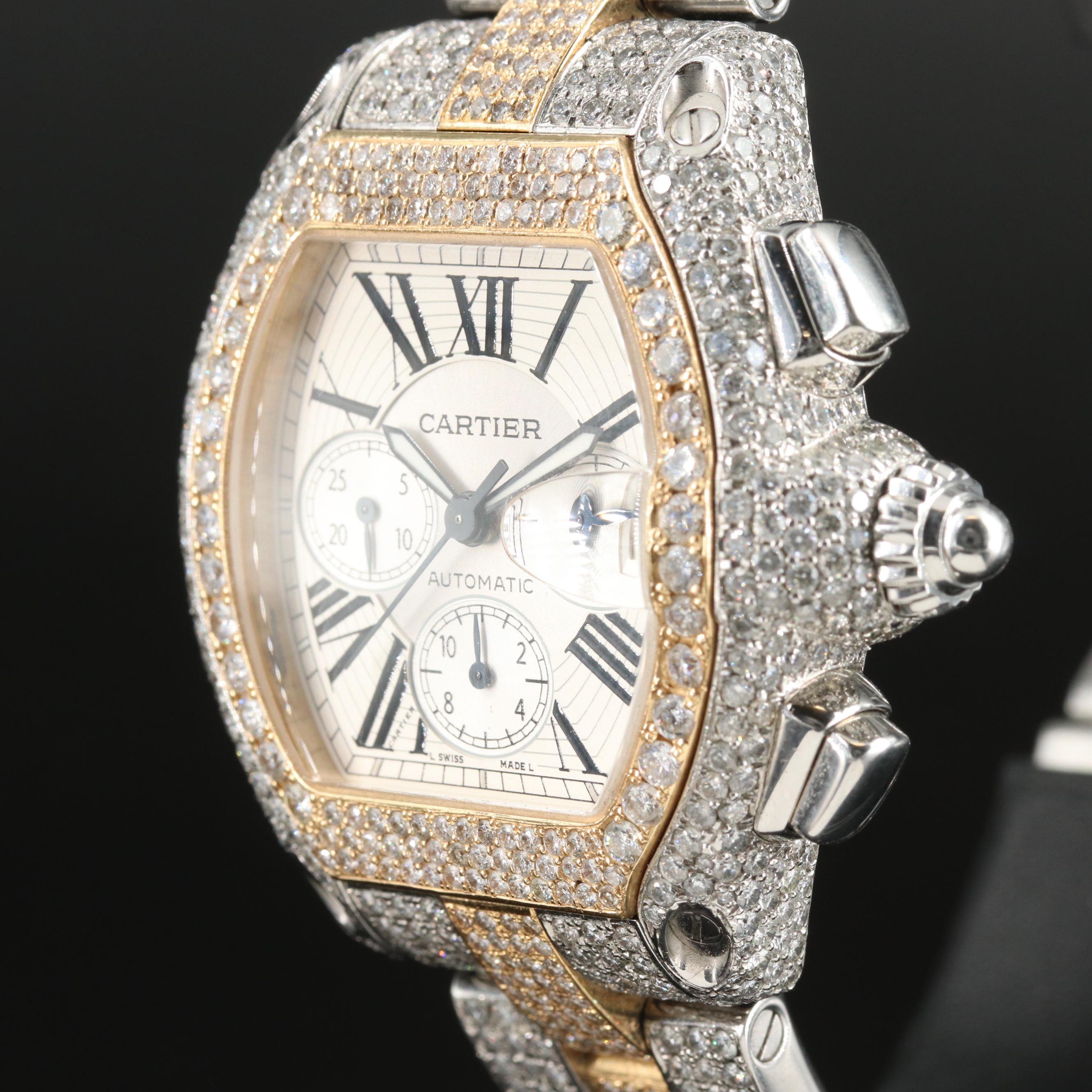 Cartier Roadster 17.69 CTW Custom Diamond Chronograph Watch