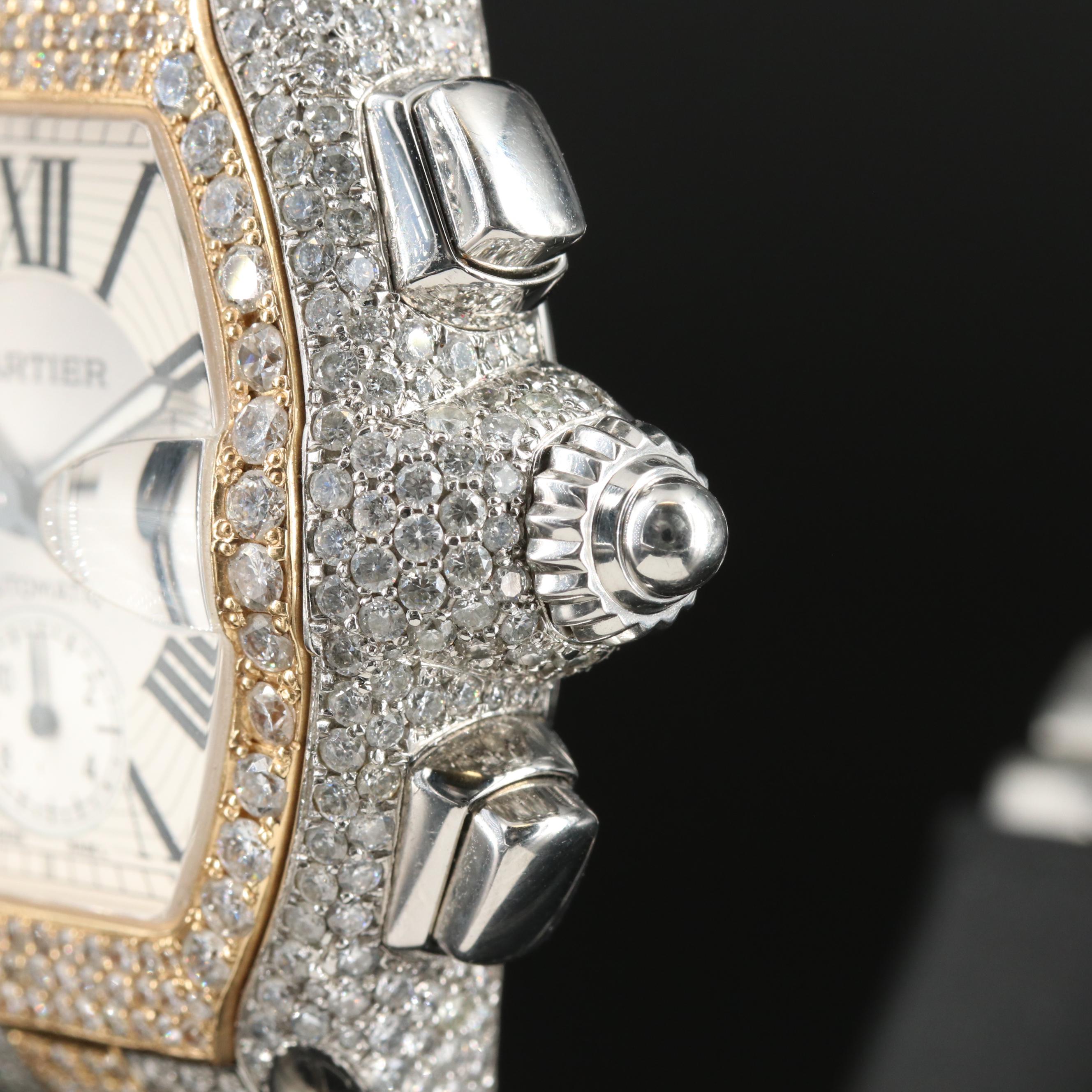 Cartier Roadster 17.69 CTW Custom Diamond Chronograph Watch