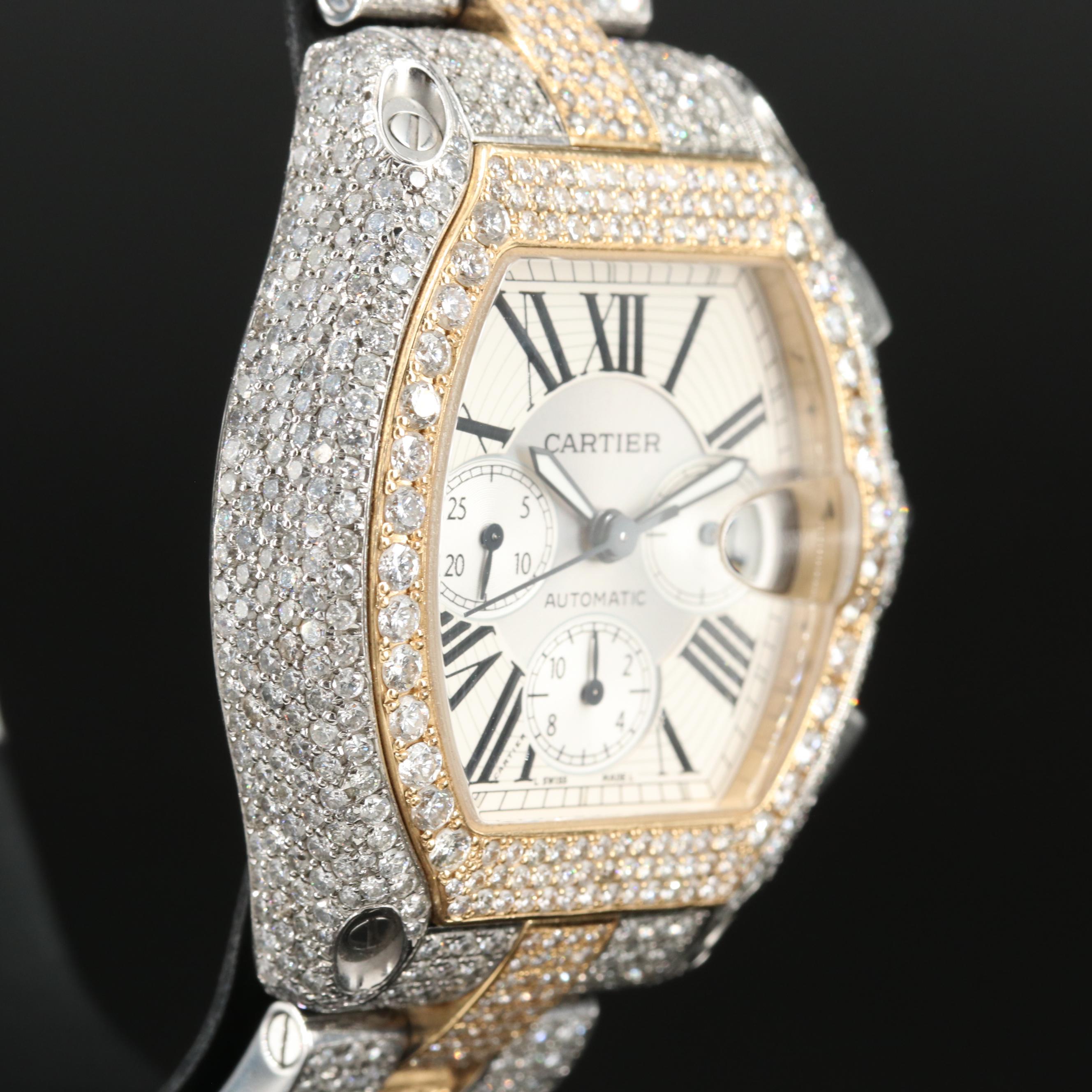Cartier Roadster 17.69 CTW Custom Diamond Chronograph Watch